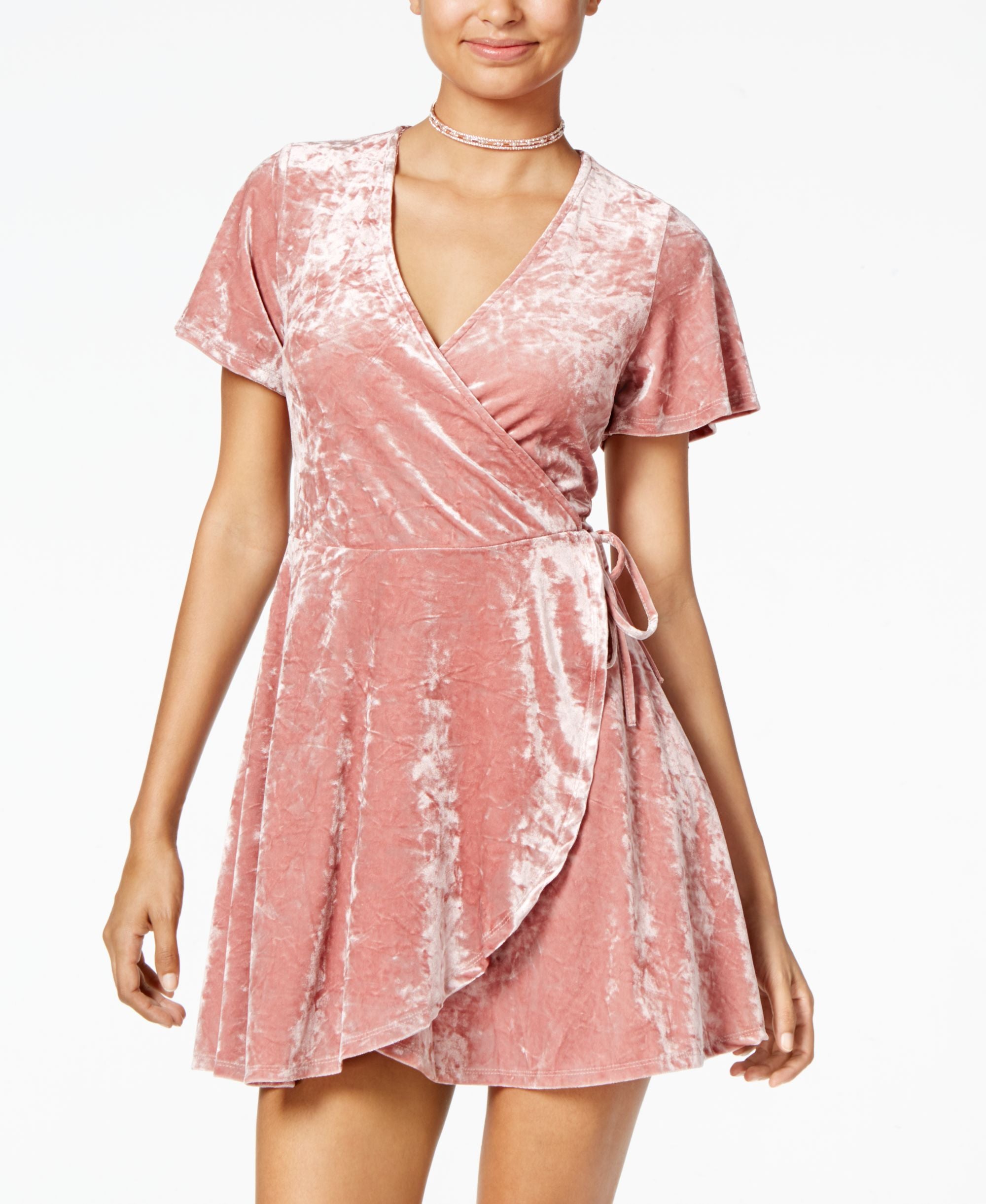 Juniors' Velvet Wrap Dress