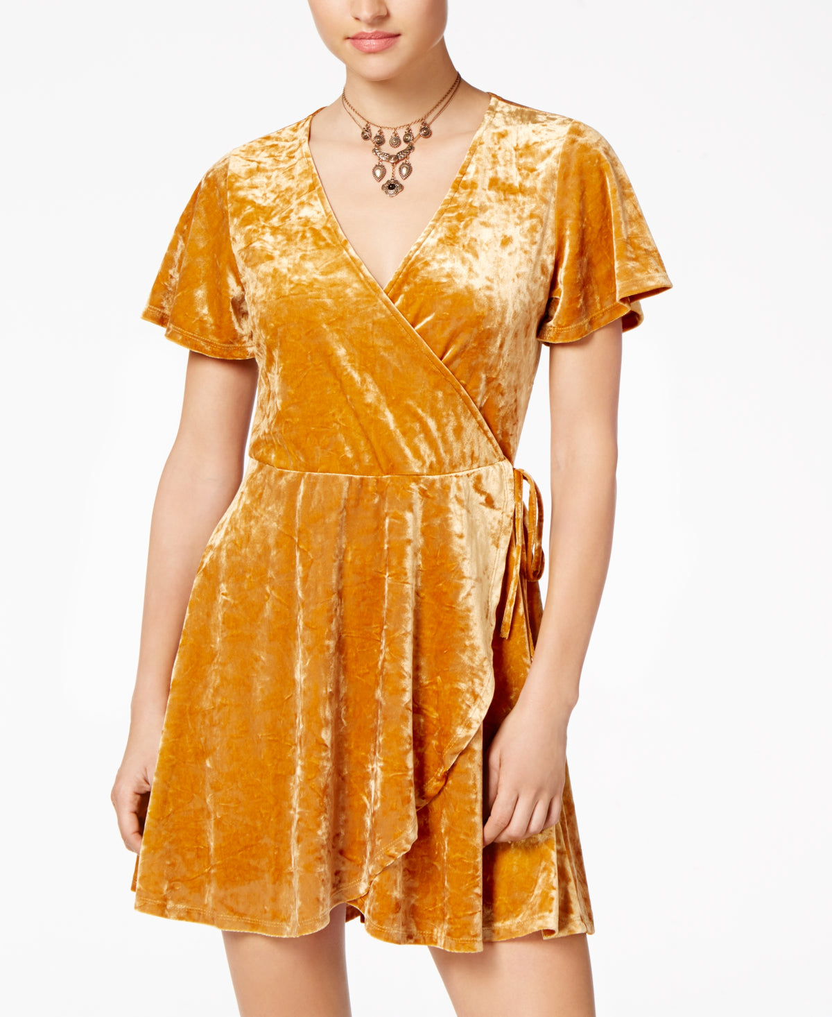 Juniors' Velvet Wrap Dress