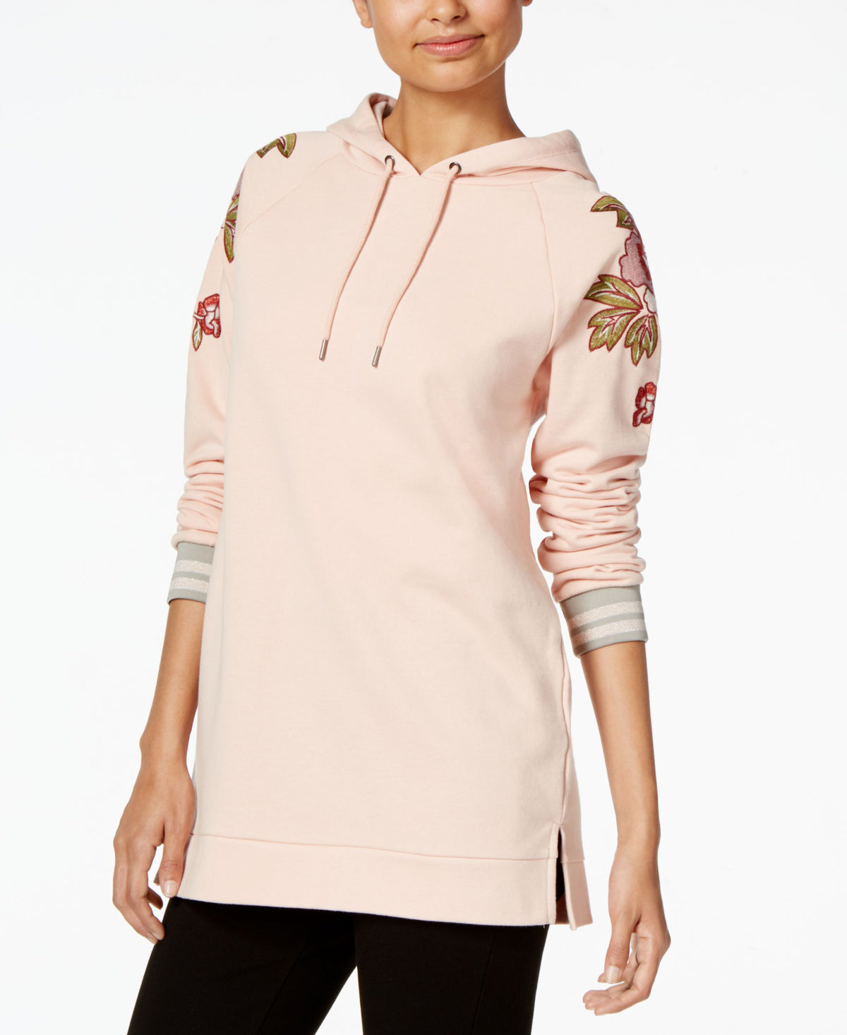 One Hart Juniors' Embroidered Hoodie Tunic Pink L