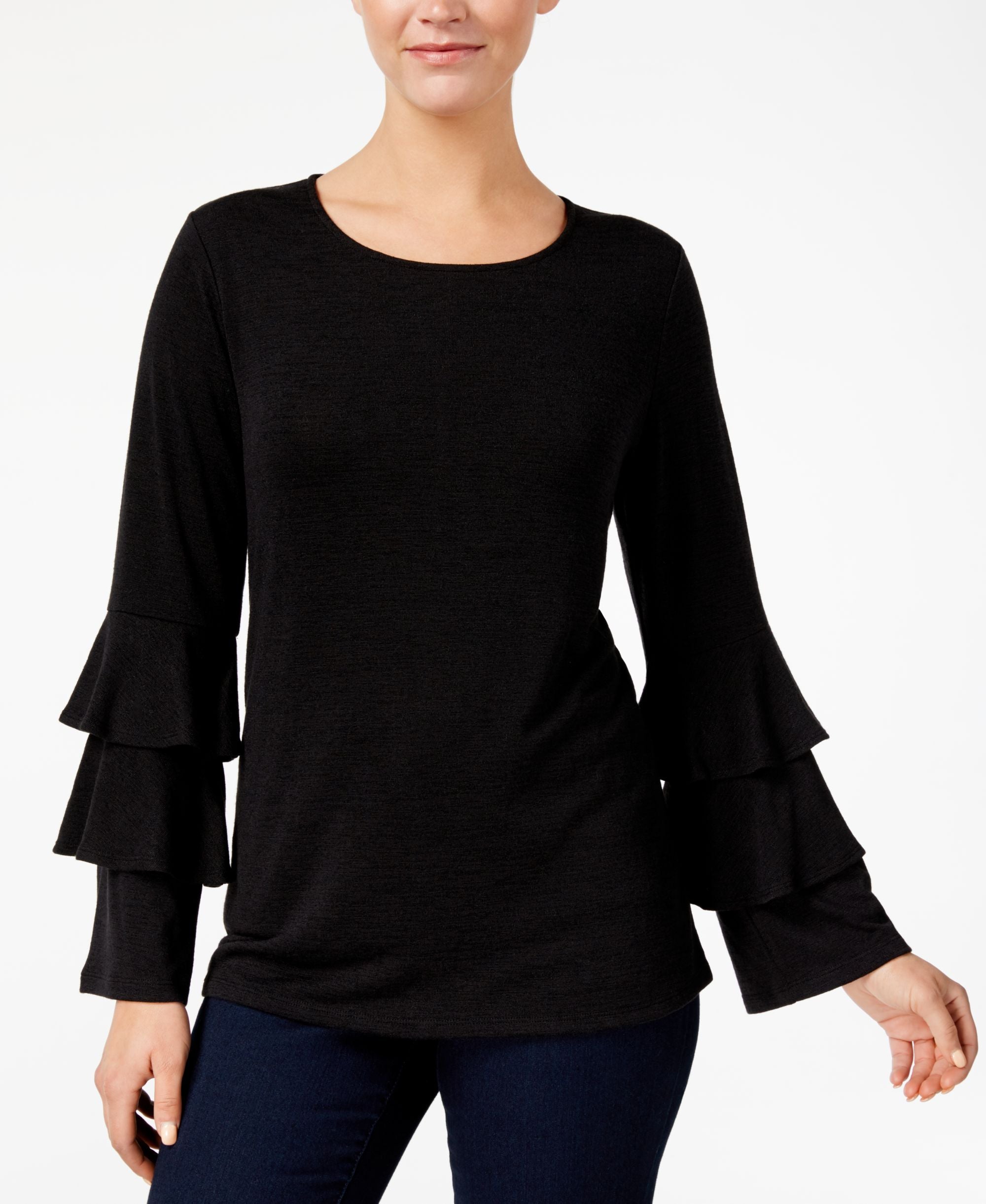 Style & Co Ruffled Sleeve Heathered Top