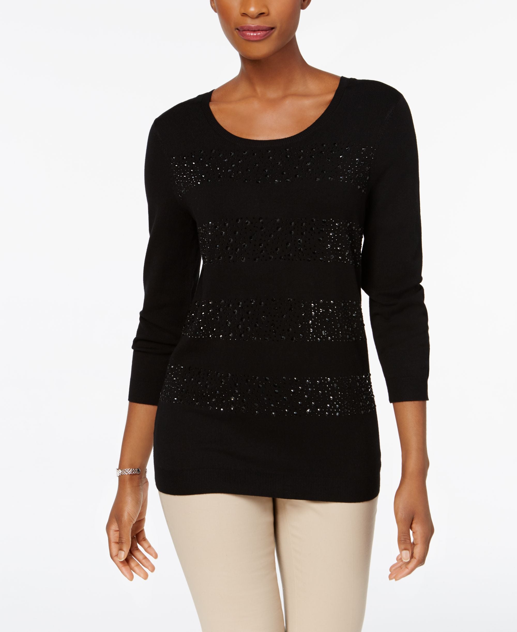 Charter Club Petite Jeweled Stripe Sweater