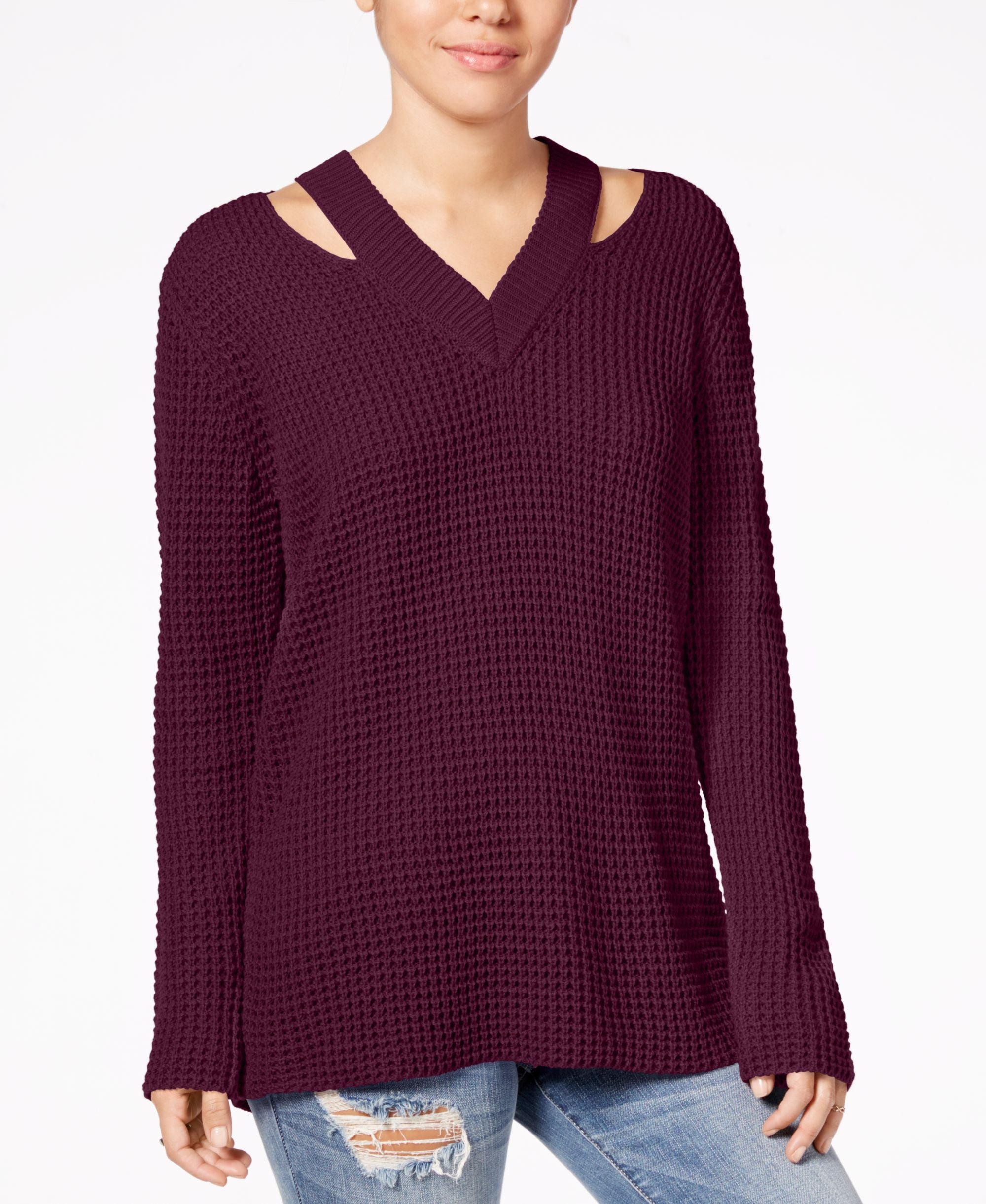 Hooked Up By Iot Juniors Cutout Collar Sweater