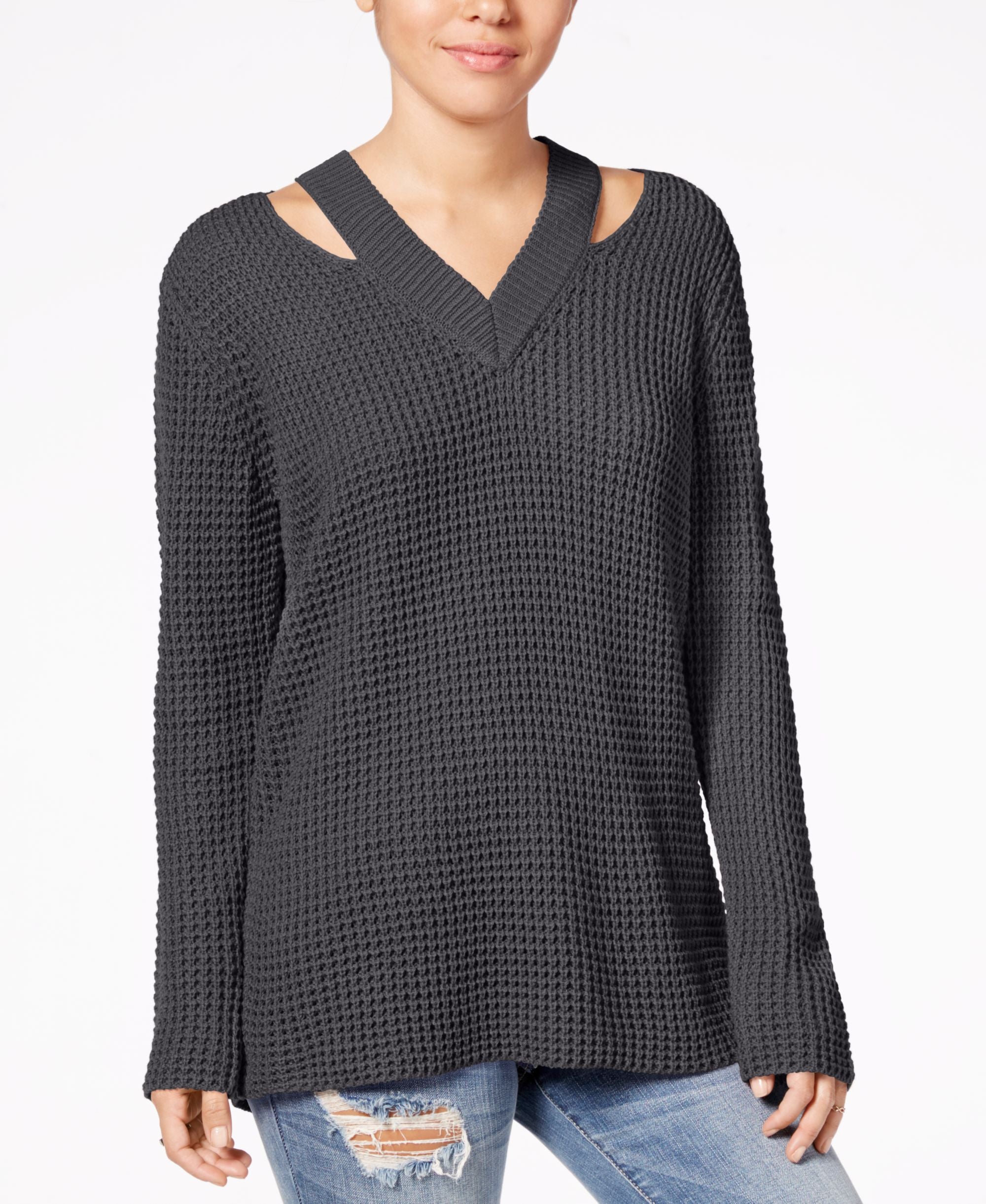 Hooked Up By Iot Juniors Cutout Collar Sweater