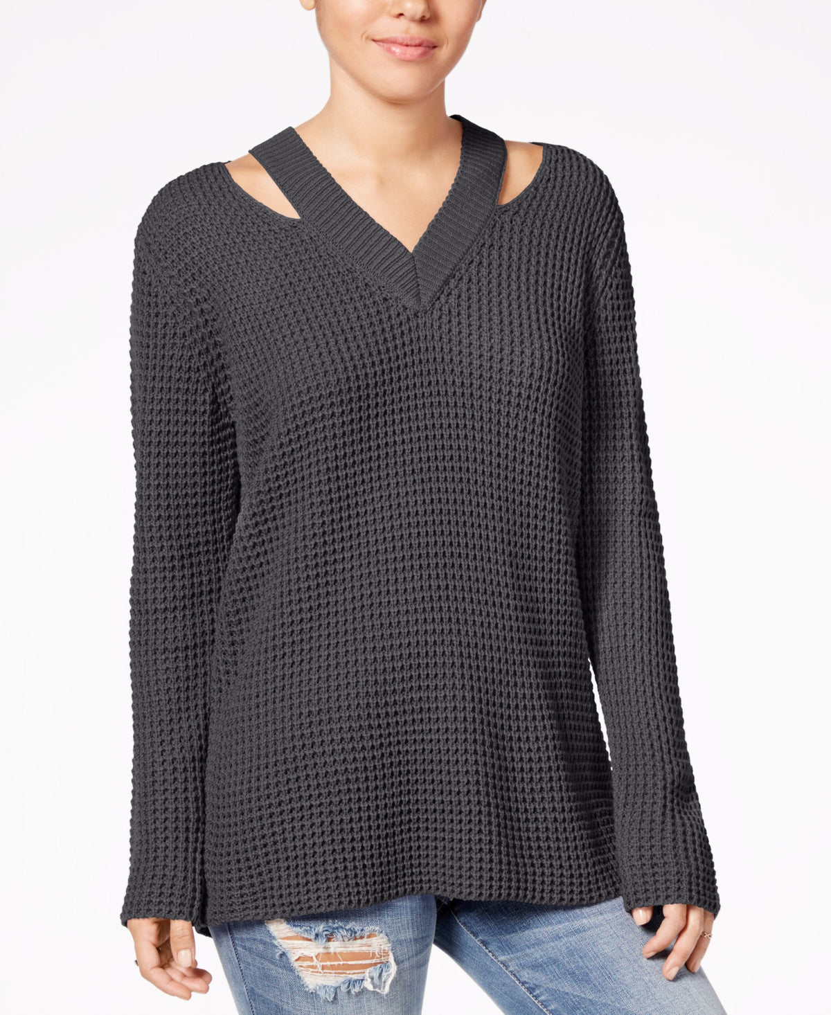Hooked Up By Iot Juniors Cutout Collar Sweater