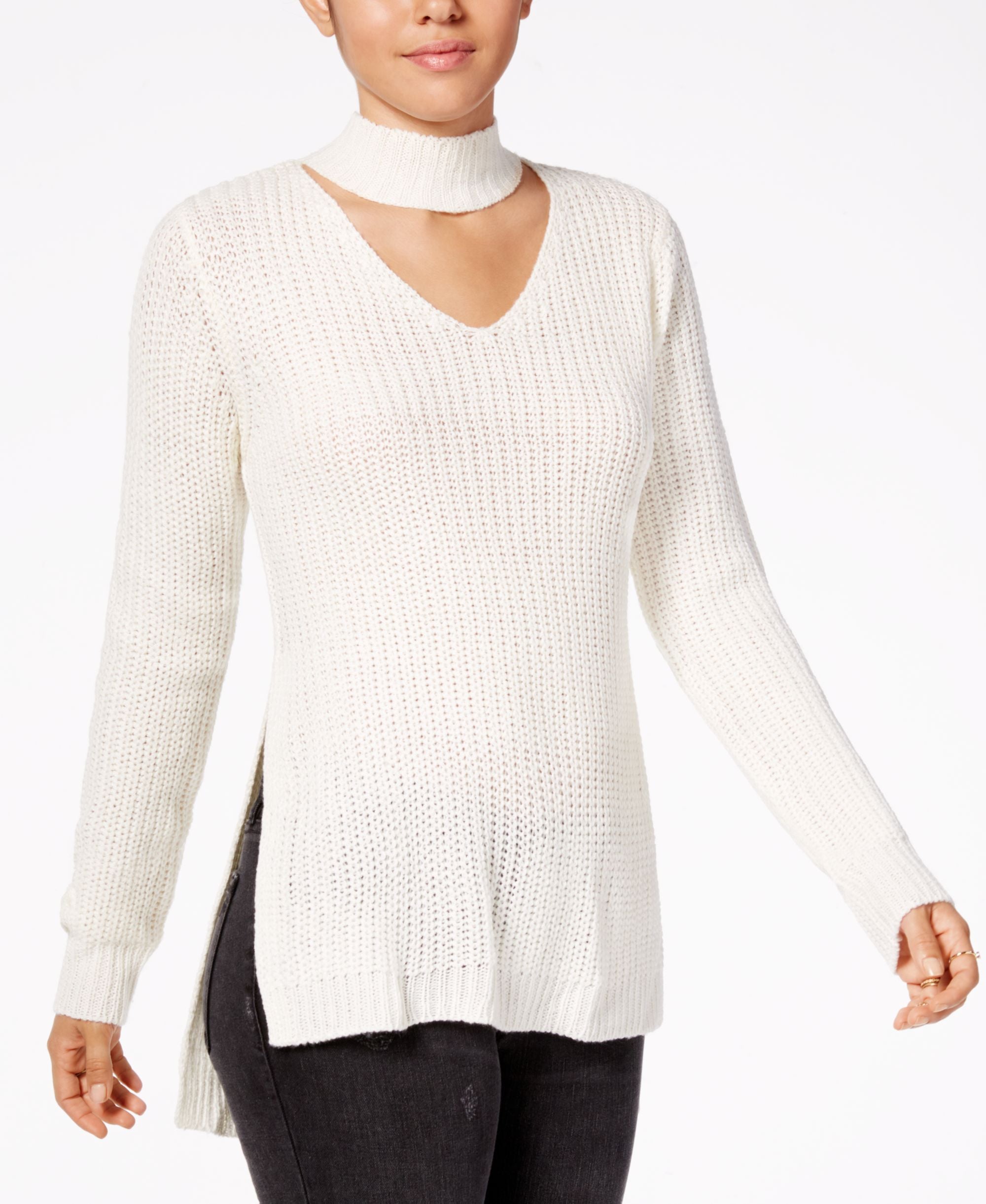 Juniors' Cutout Turtleneck Sweater