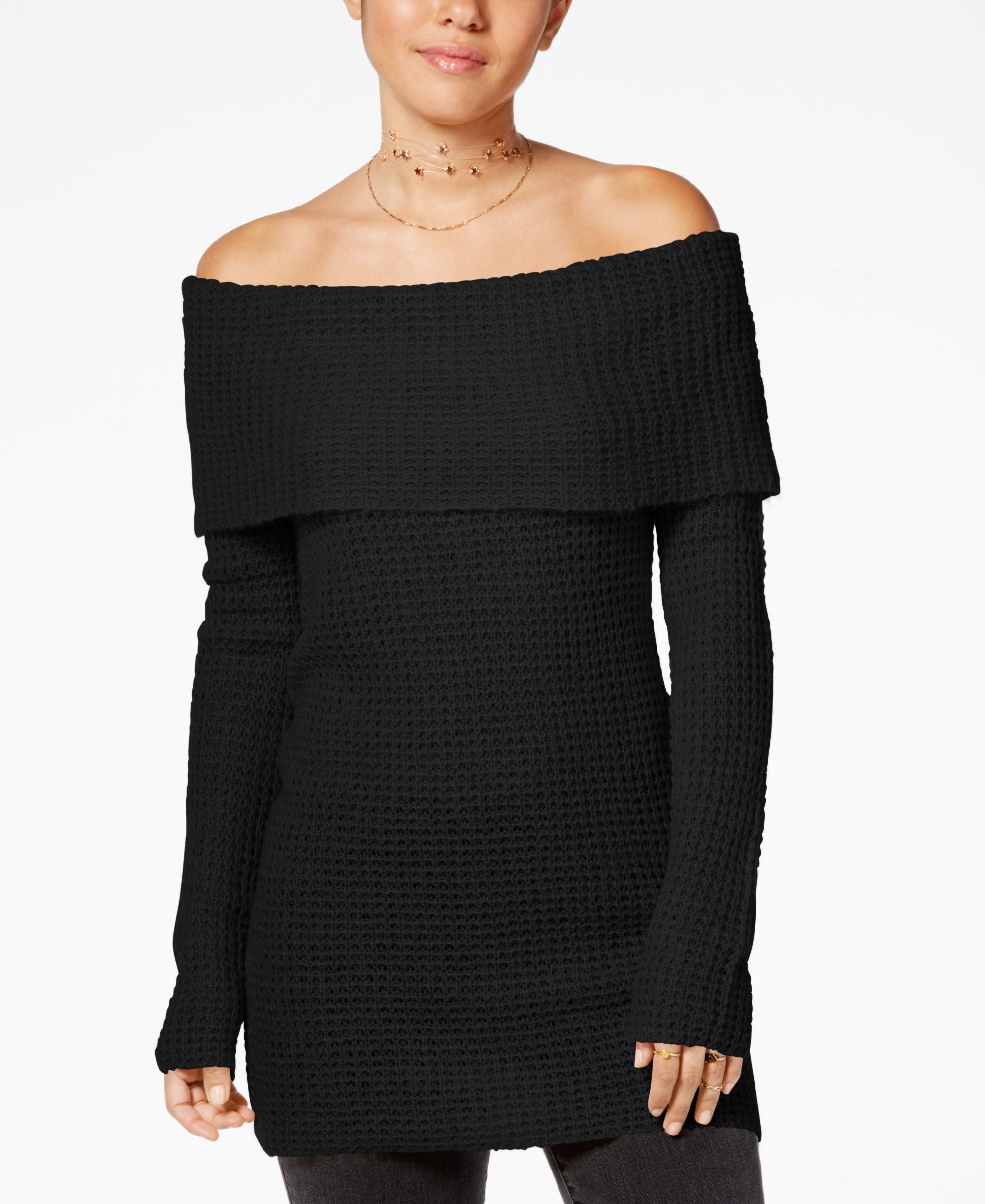 Ultra Flirt Juniors Off The Shoulder Tunic Sweater