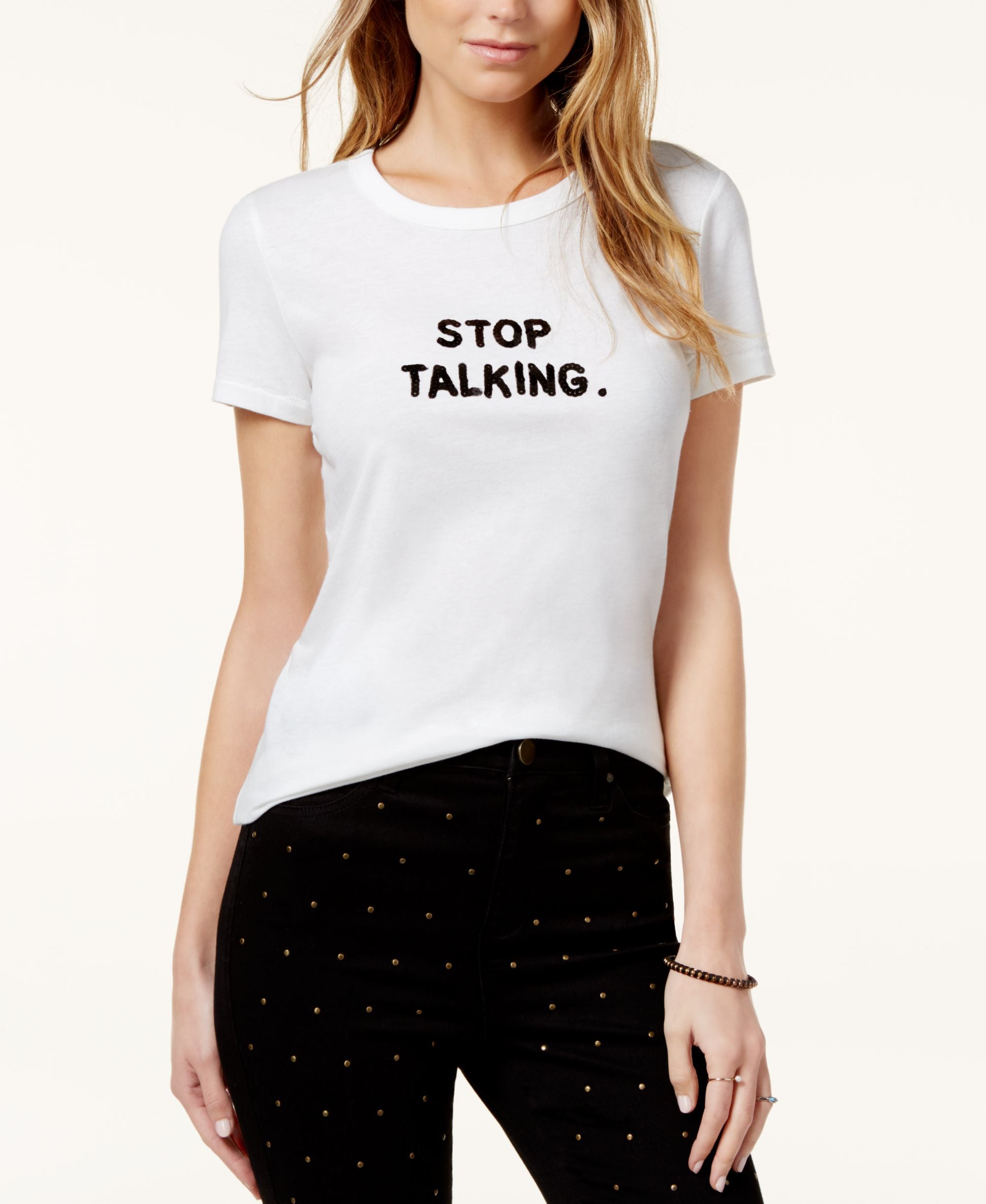 Bow Drape Stop Talking Graphic T-Shirt