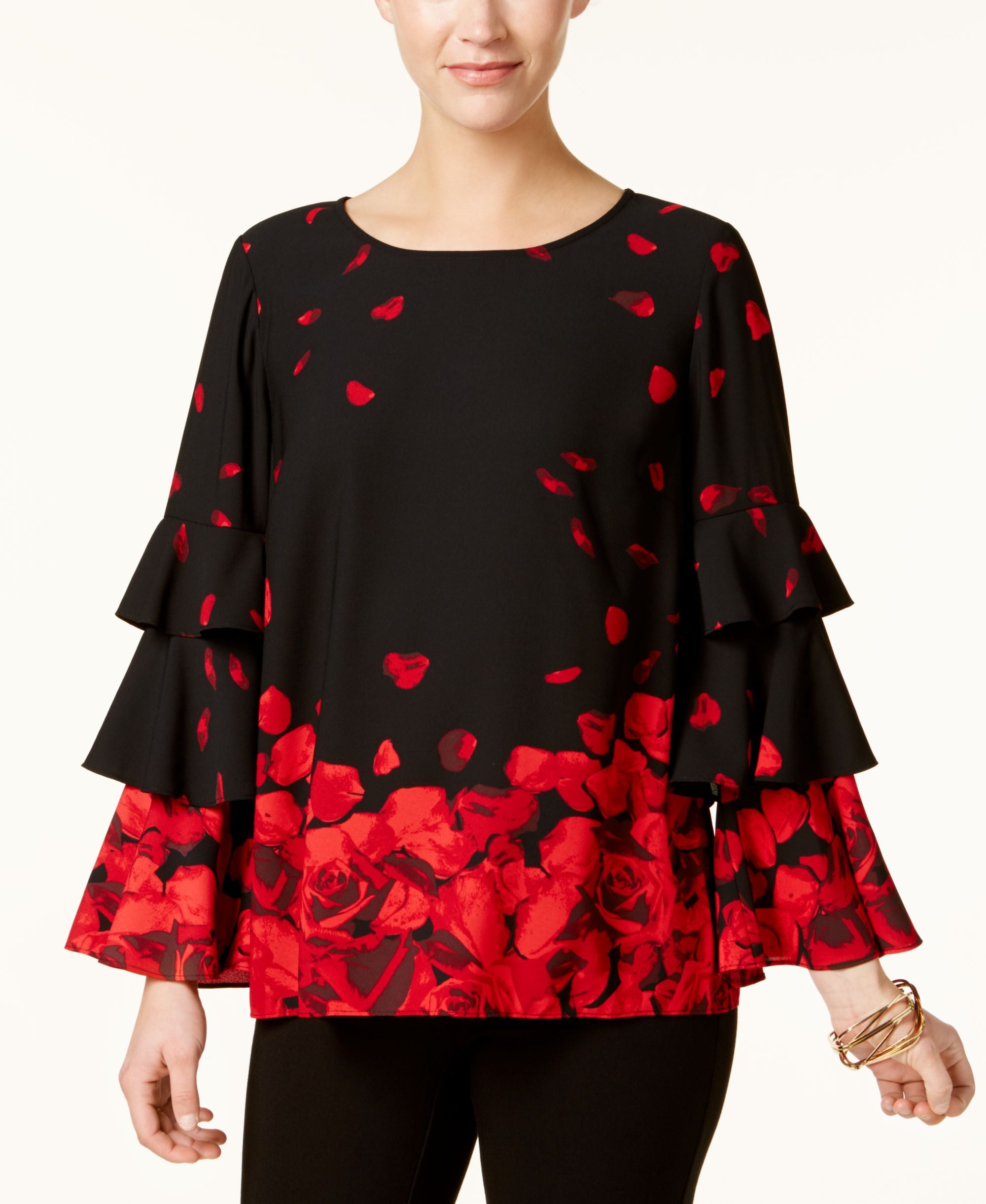 Alfani Ruffle Sleeve Printed Top