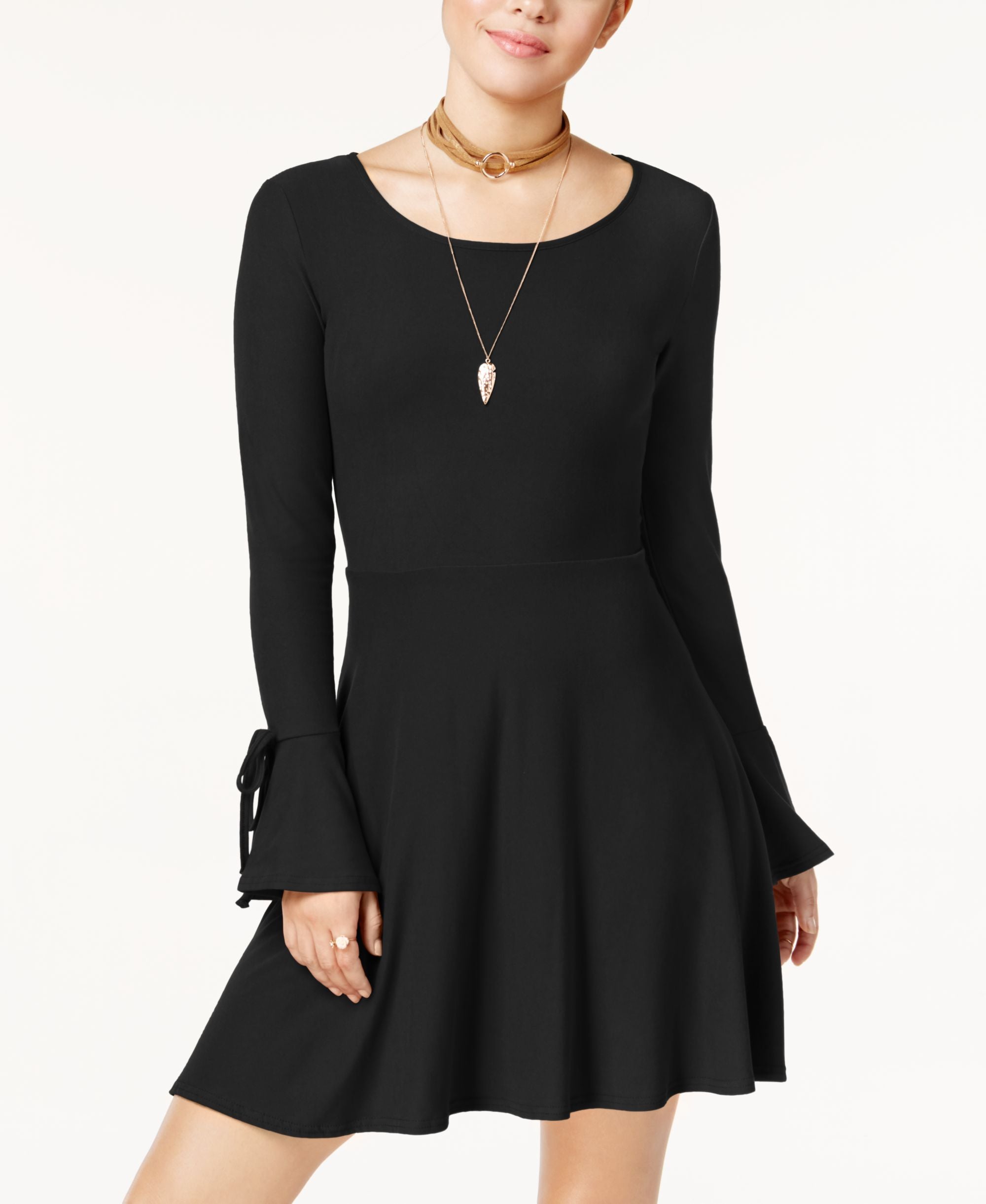 Juniors' Bell-Sleeve Fit & Flare Dress
