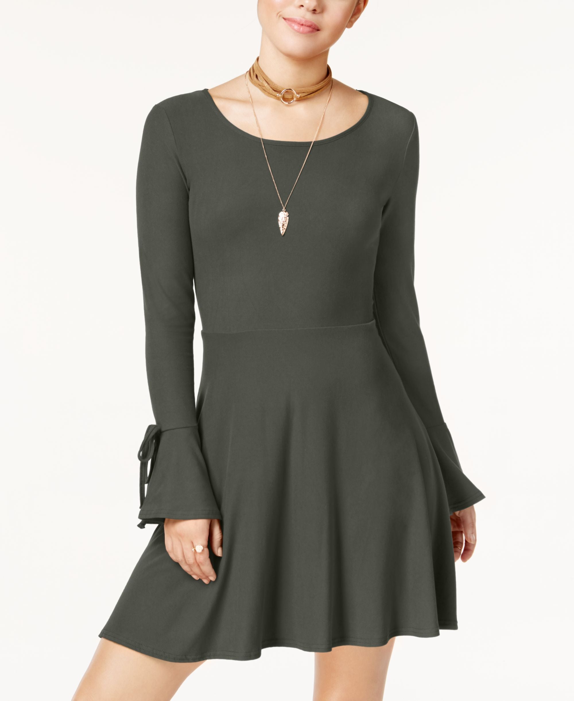 Juniors' Bell-Sleeve Fit & Flare Dress