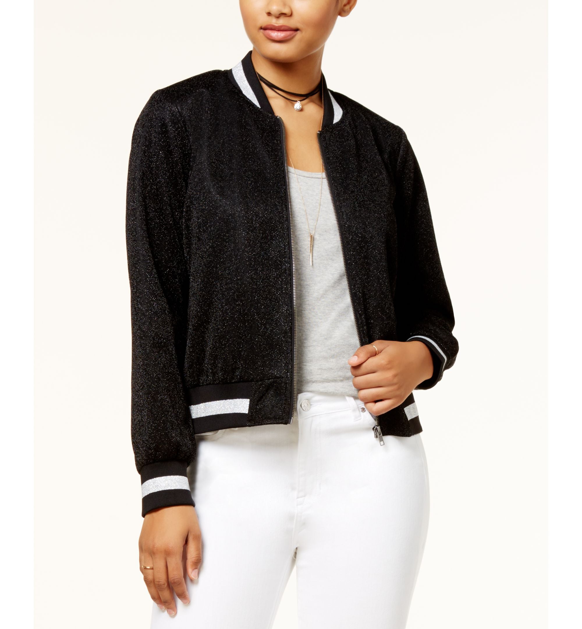 Juniors' Metallic Bomber Jacket