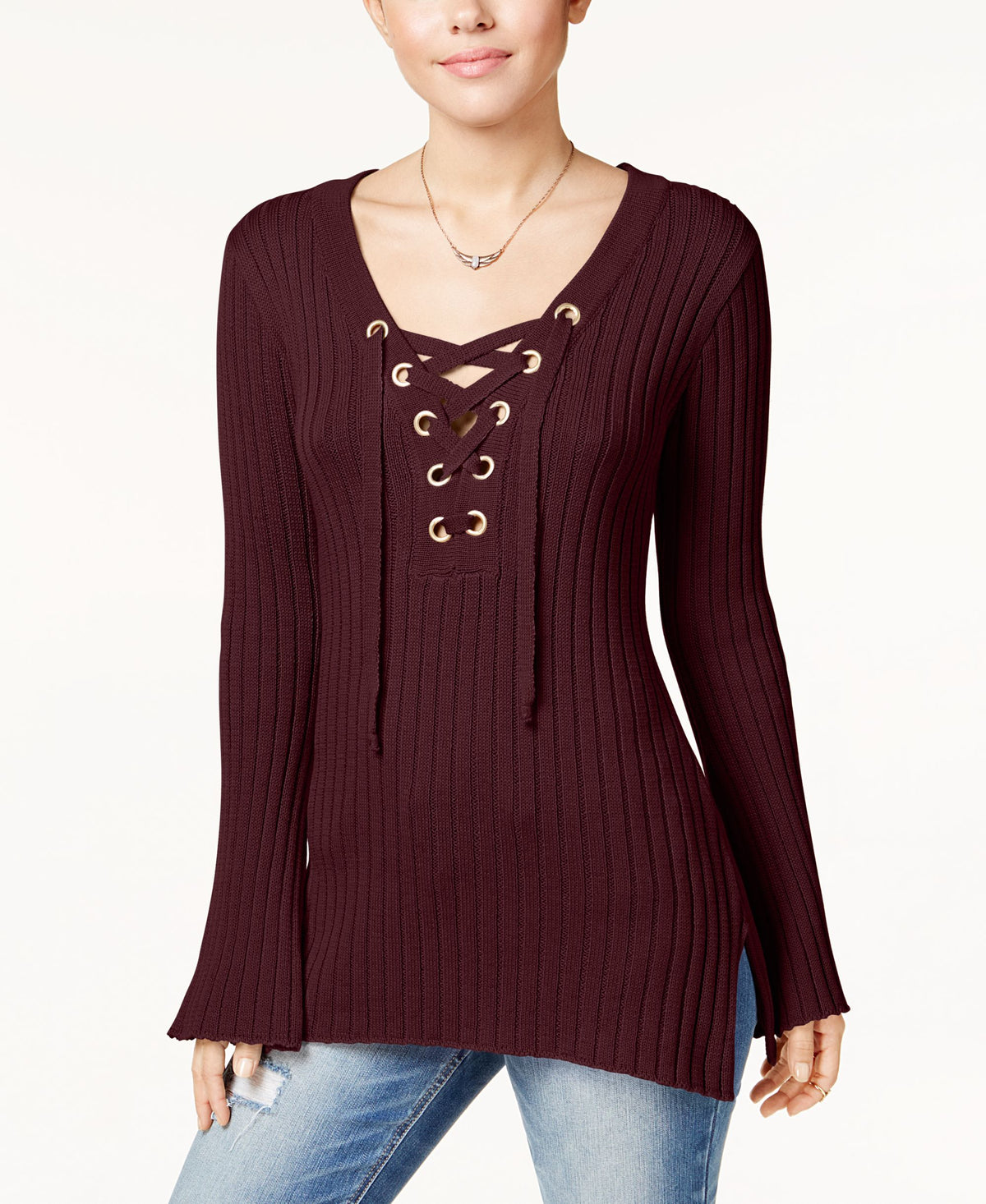 Ultra Flirt Juniors Ribbed Bell Sleeve Sweater