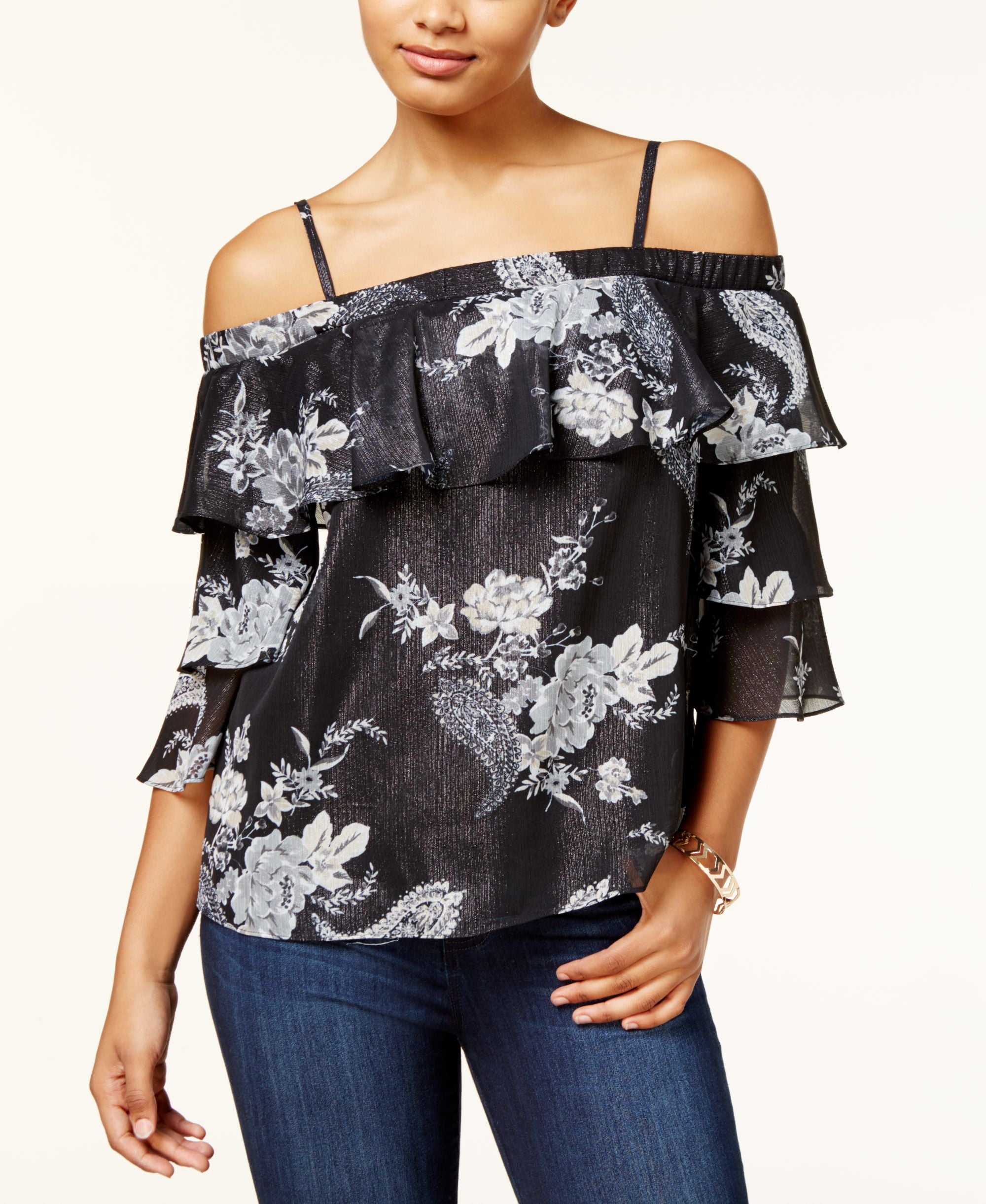 Bcx Juniors Printed Metallic Off The Shoulder Top