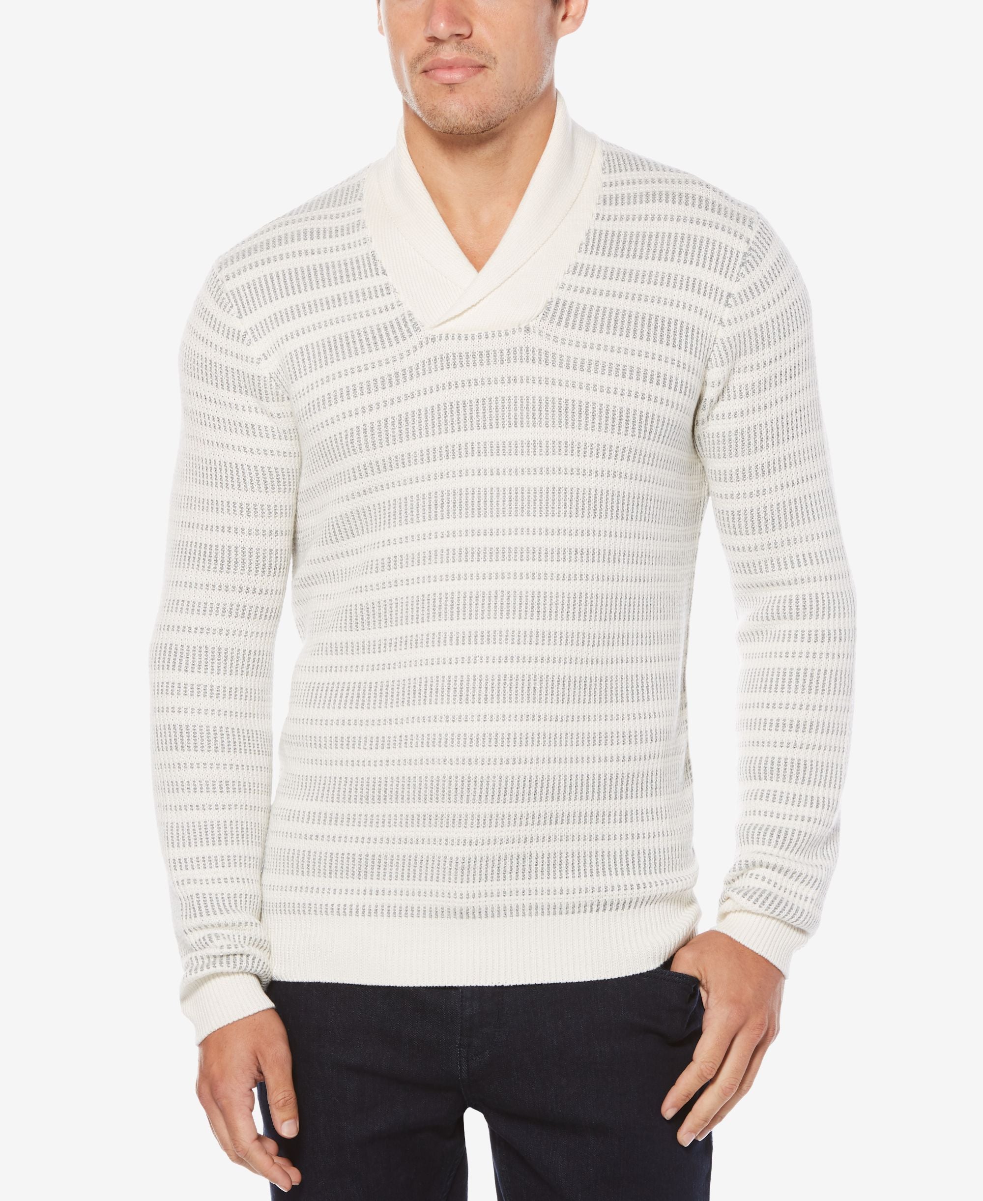 Perry Ellis Mens Marled Shawl Striped Sweater