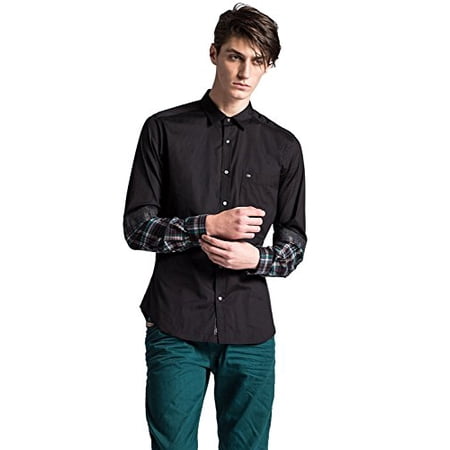 Diesel Men's Sacianor Long Sleeve Button Up Shirt Black and Plaid S