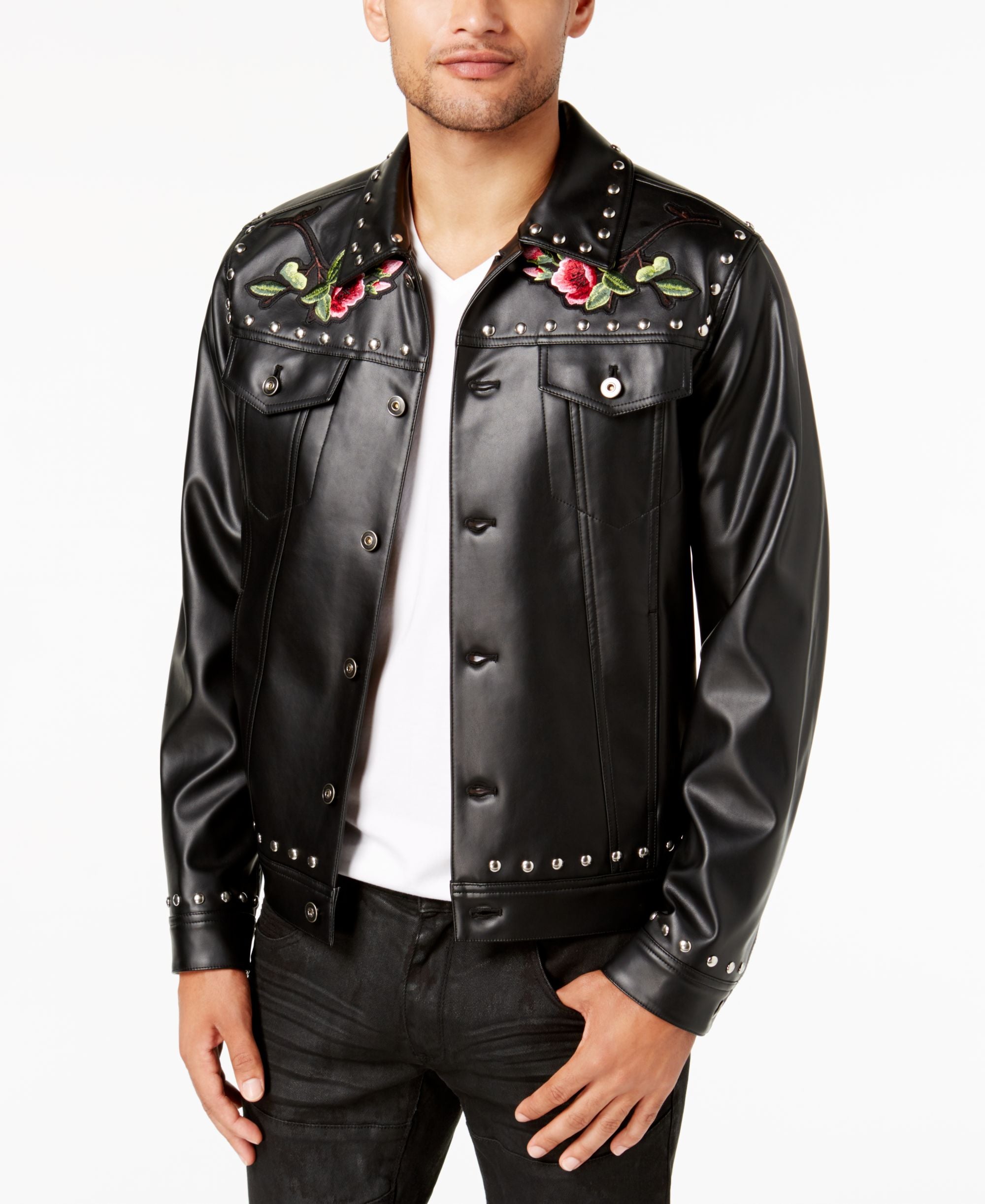 I.N.C. Men's Embroidered Faux Leather Jacket