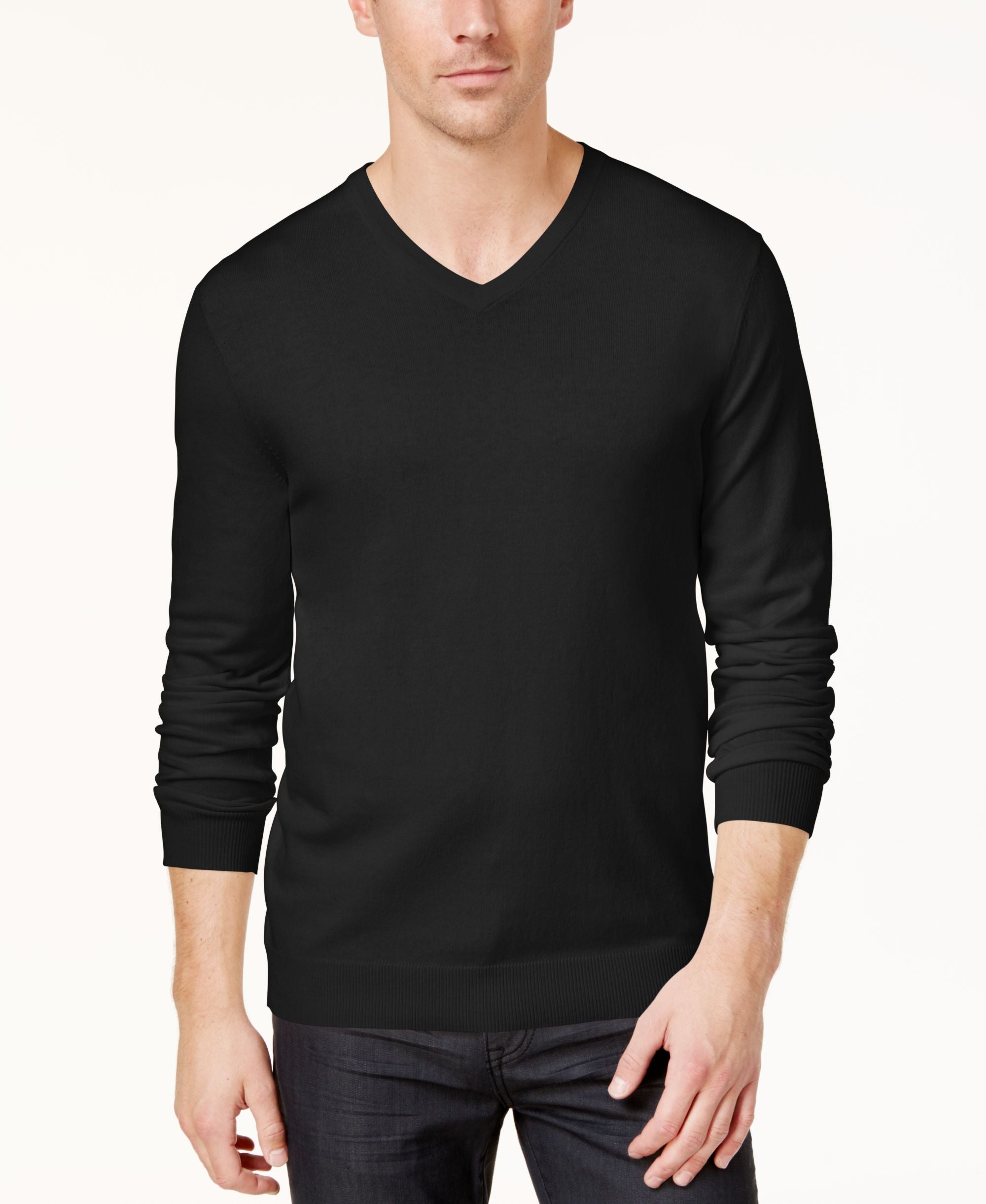 Alfani Mens Solid V Neck Cotton Sweater