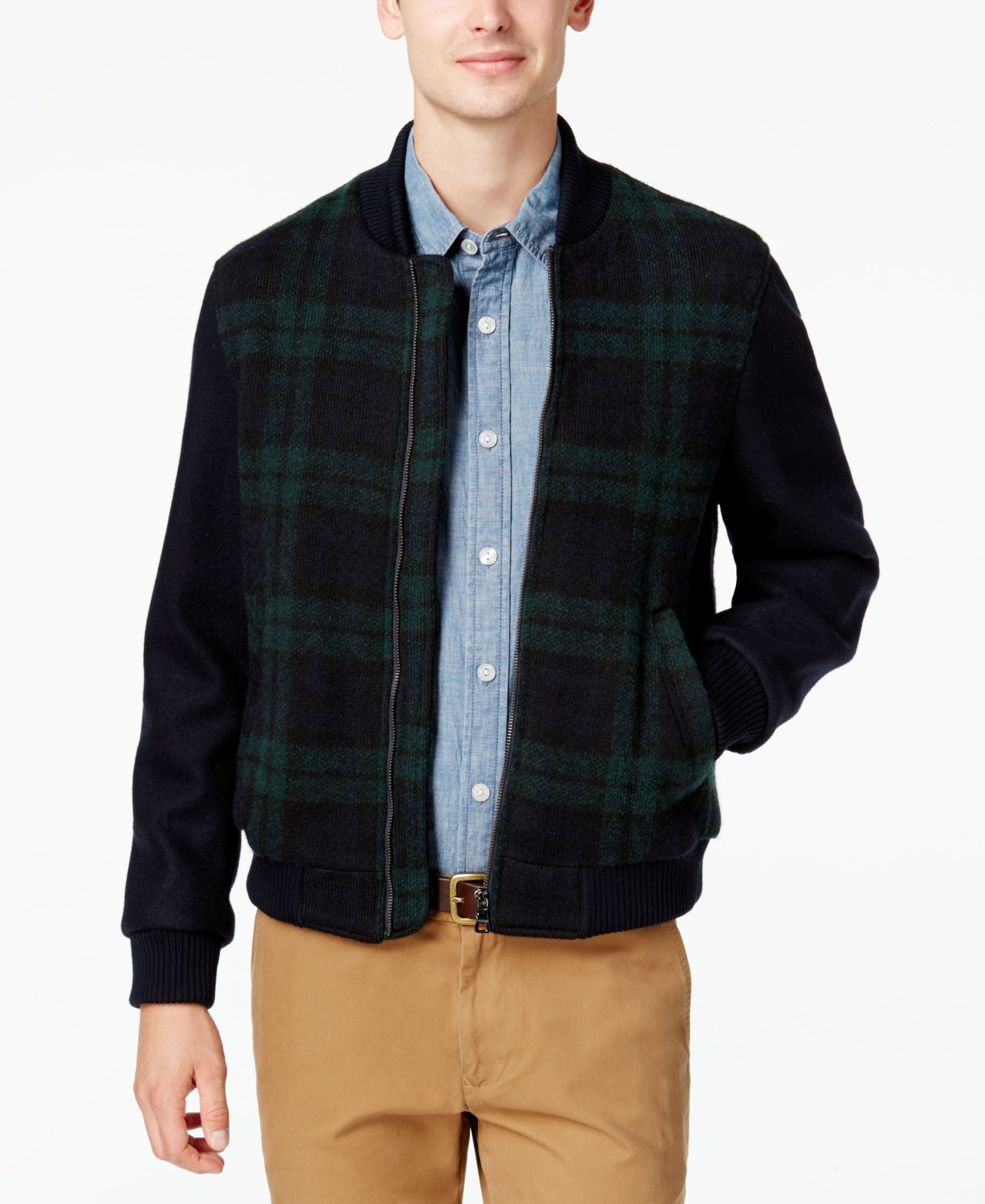 Tommy Hilfiger Mens Plaid Bomber Jacket