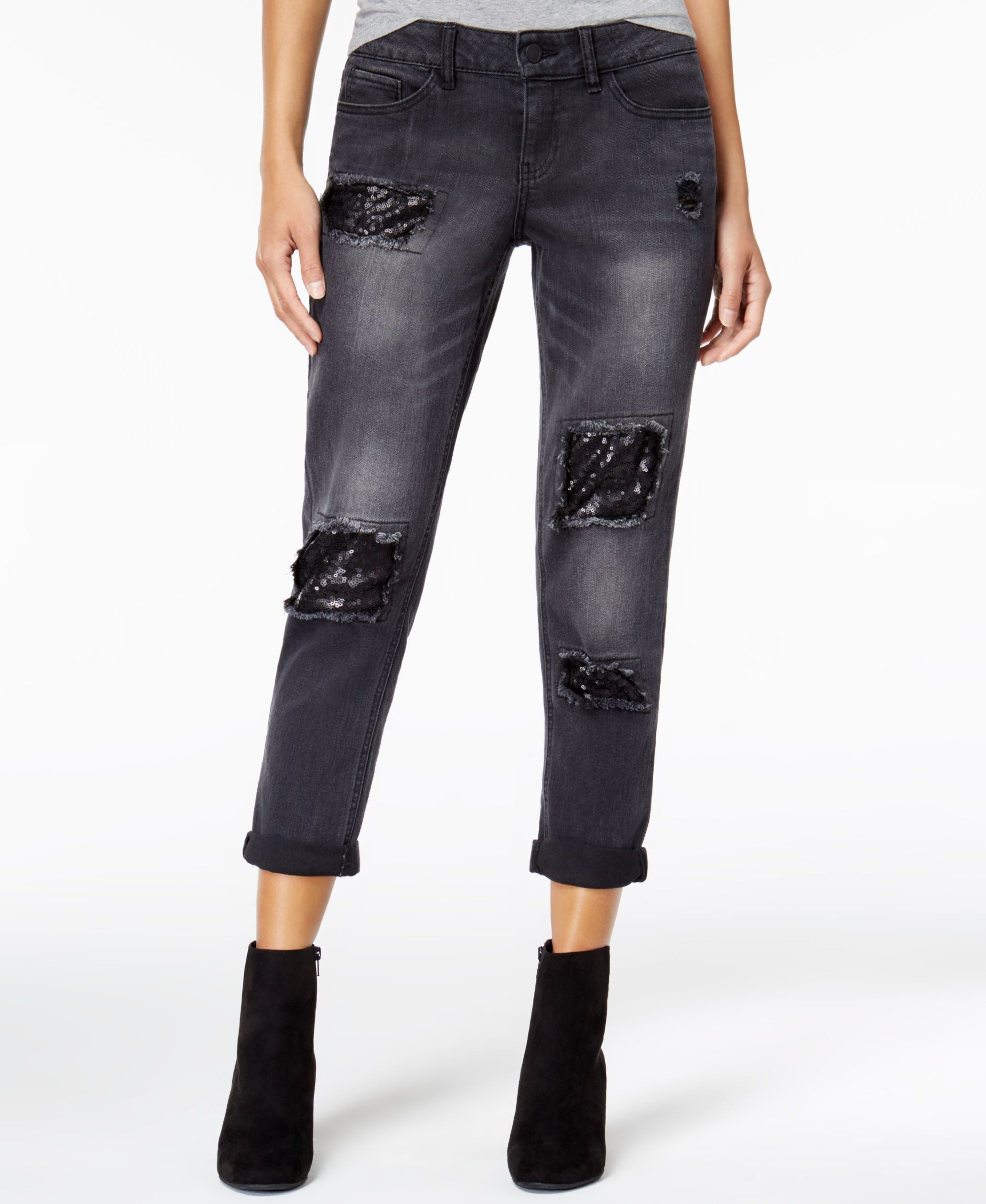 Dollhouse Juniors Sequins Rip Repair Jeans