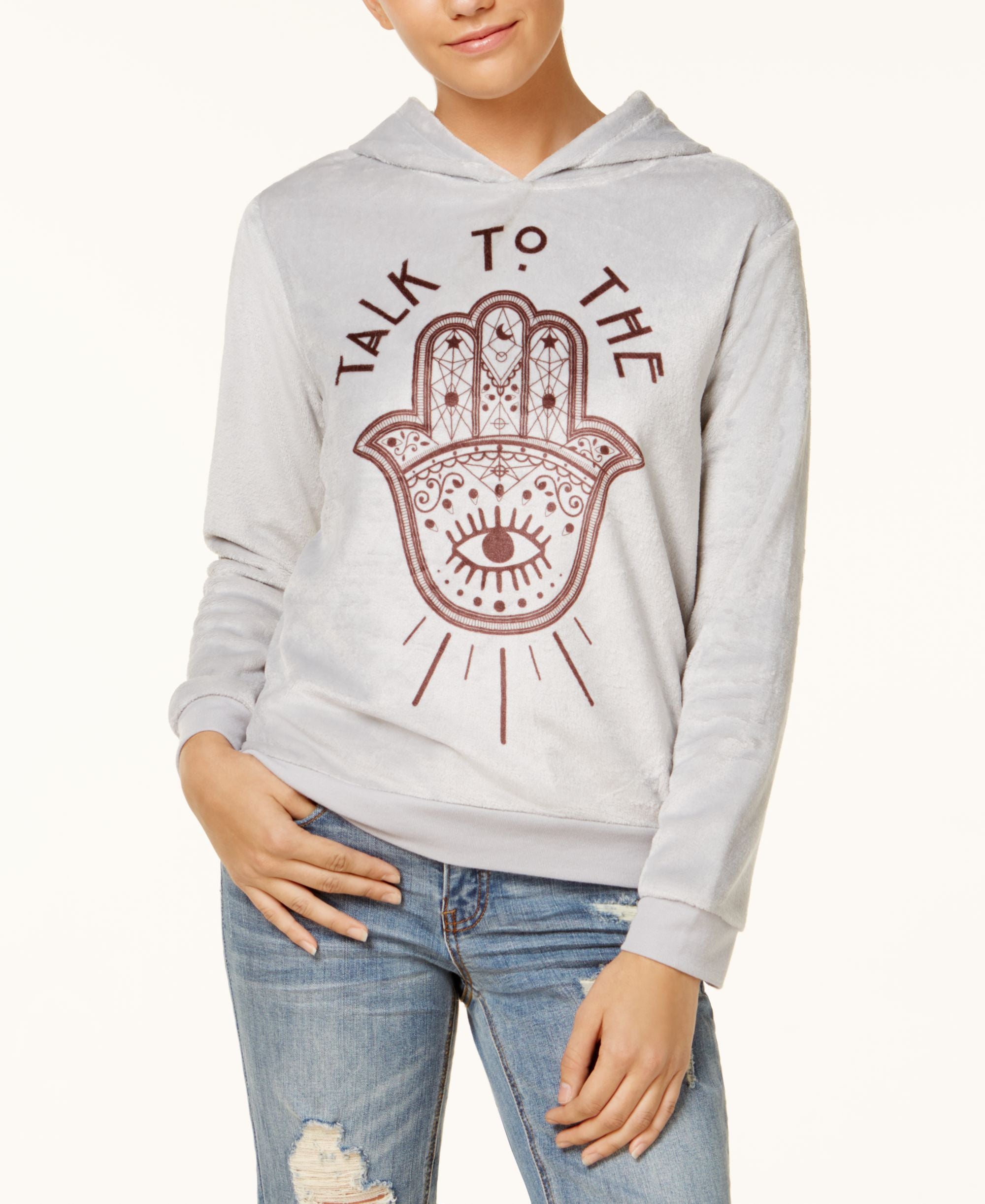 Hybrid Juniors Hamsa Plush Graphic Hoodie