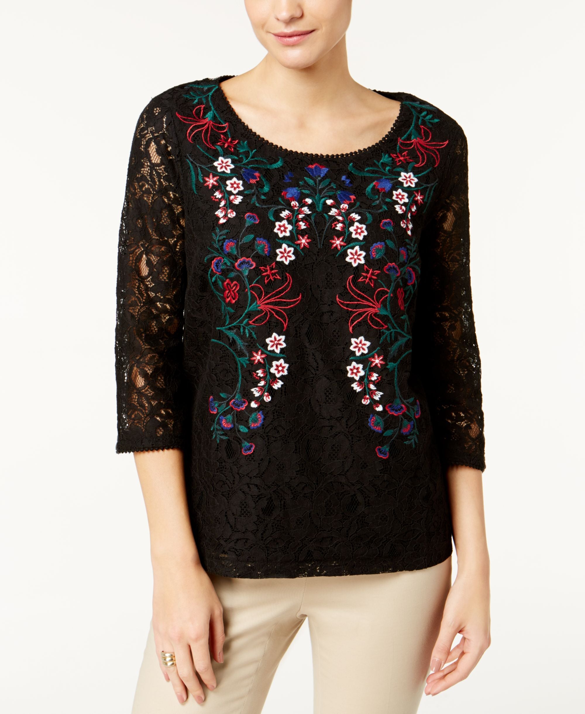 Charter Club Embroidered Lace Top