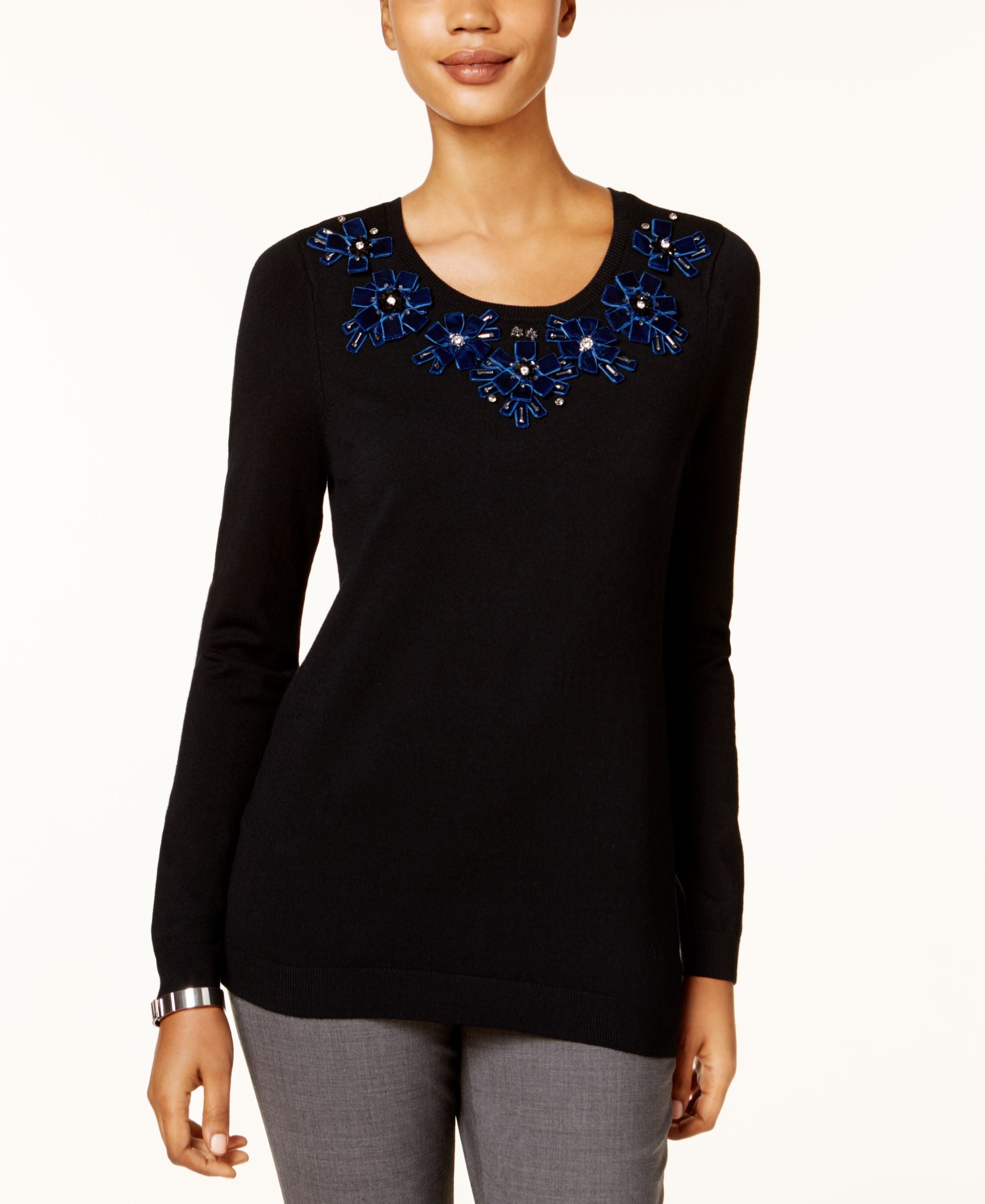 Charter Club Embellished Neck Sweater