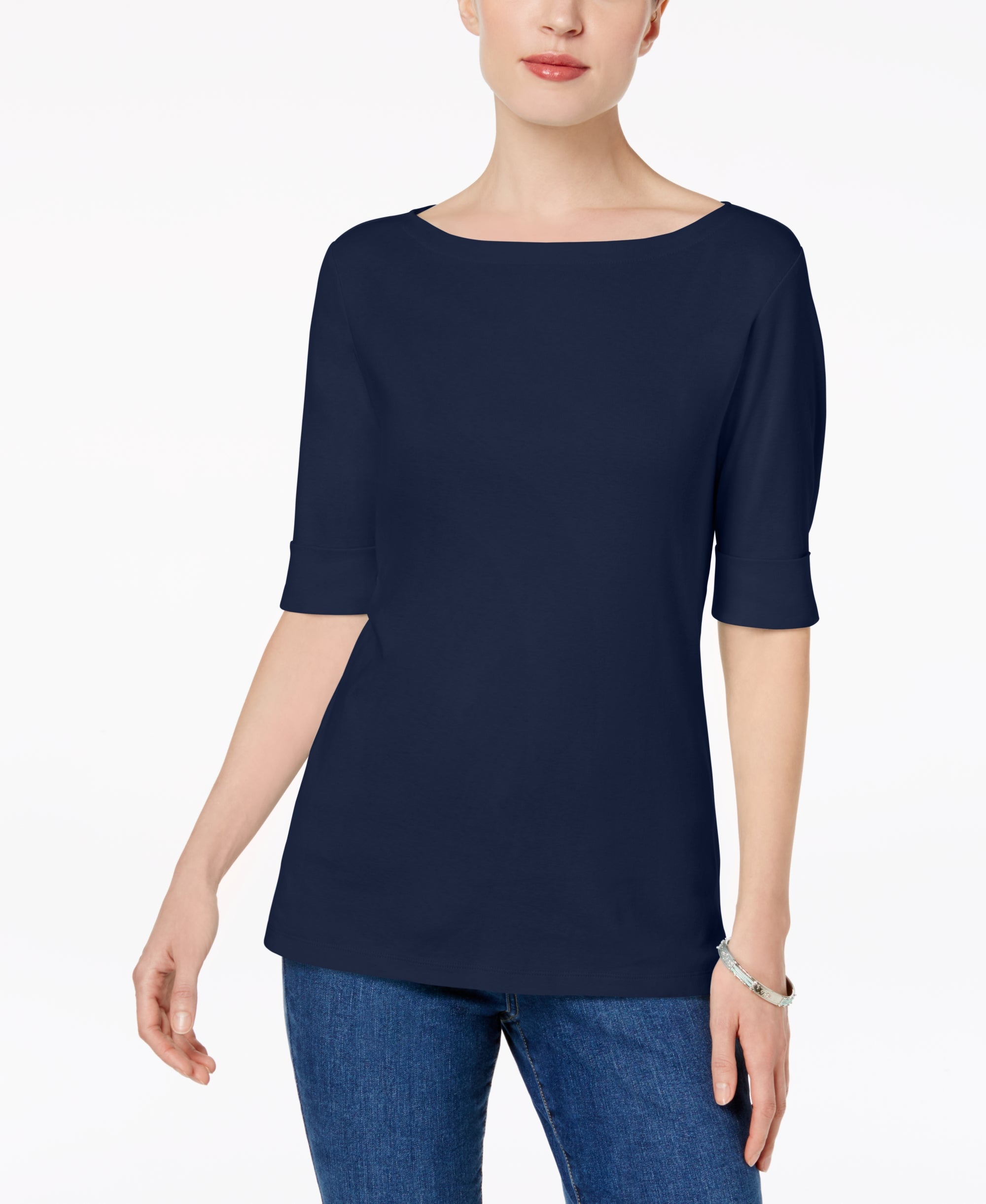Karen Scott Cotton Elbow Sleeve Top