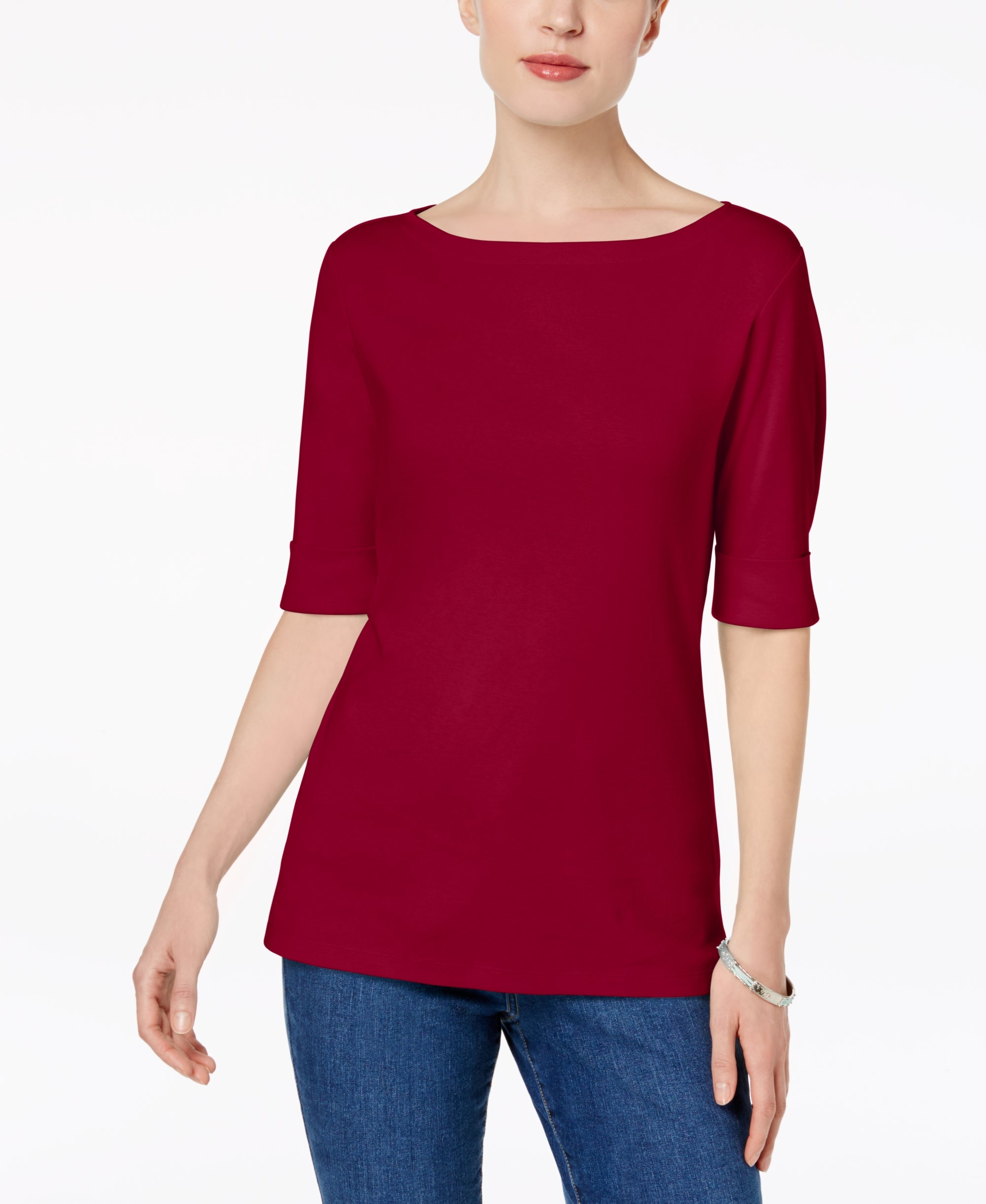 Karen Scott Cotton Elbow Sleeve Top