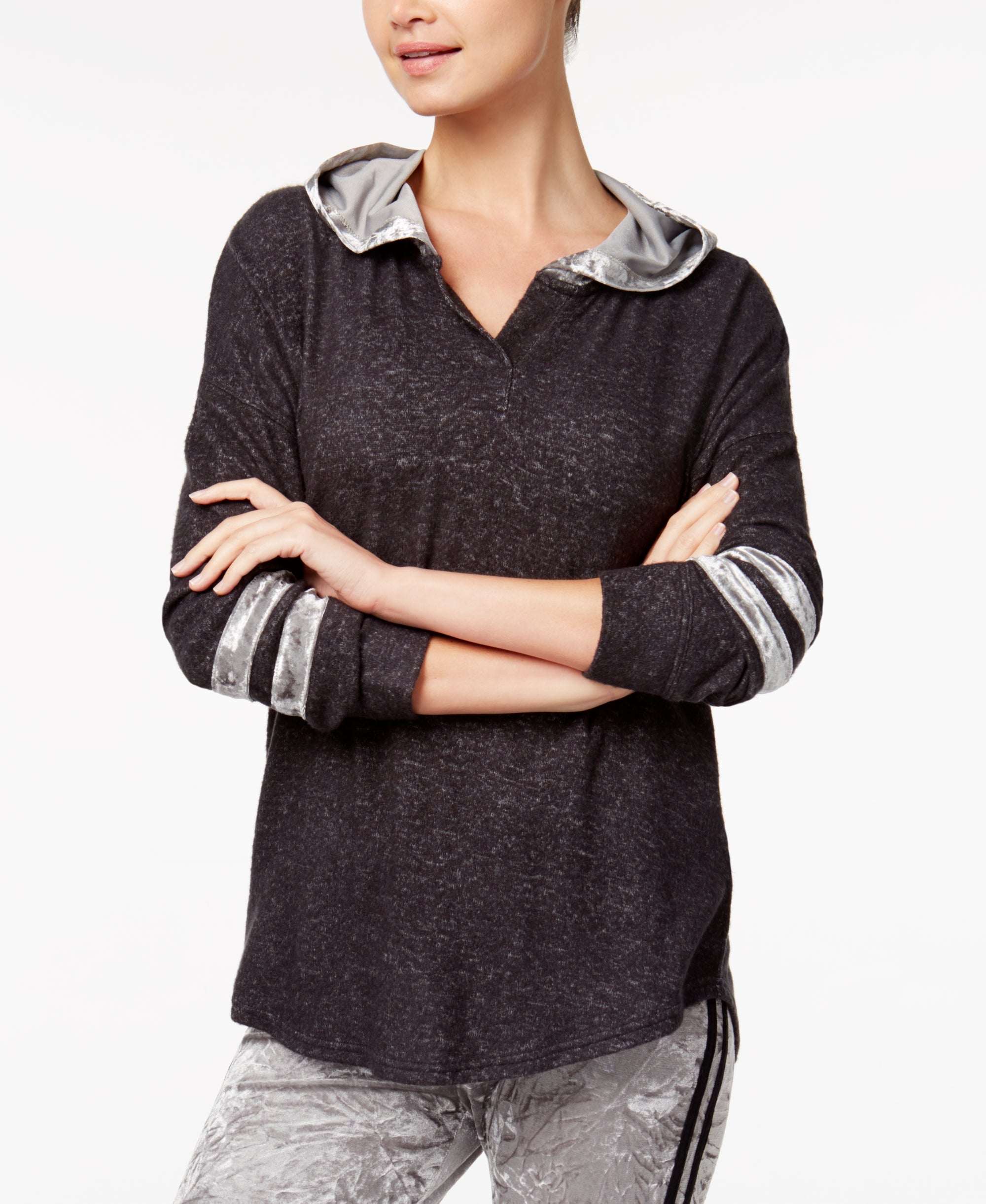 Juniors' Velvet-Trim Cozy Hoodie
