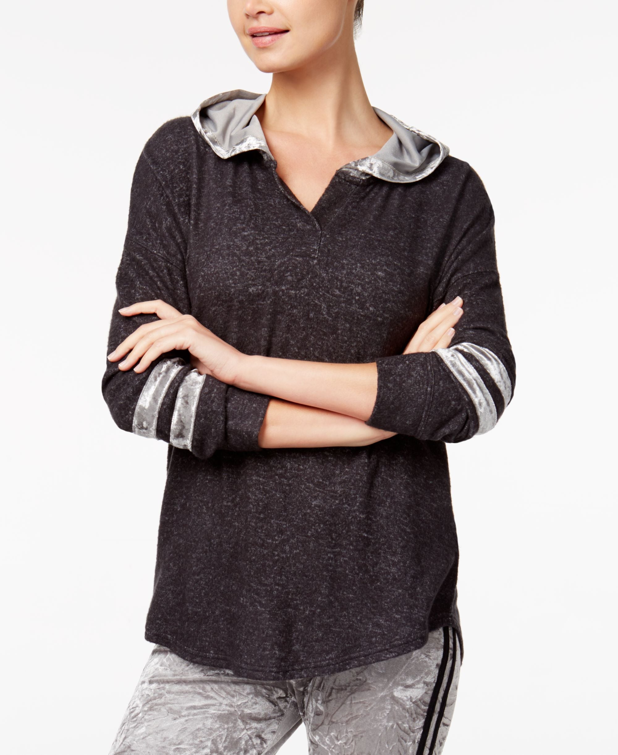 Juniors' Velvet-Trim Cozy Hoodie