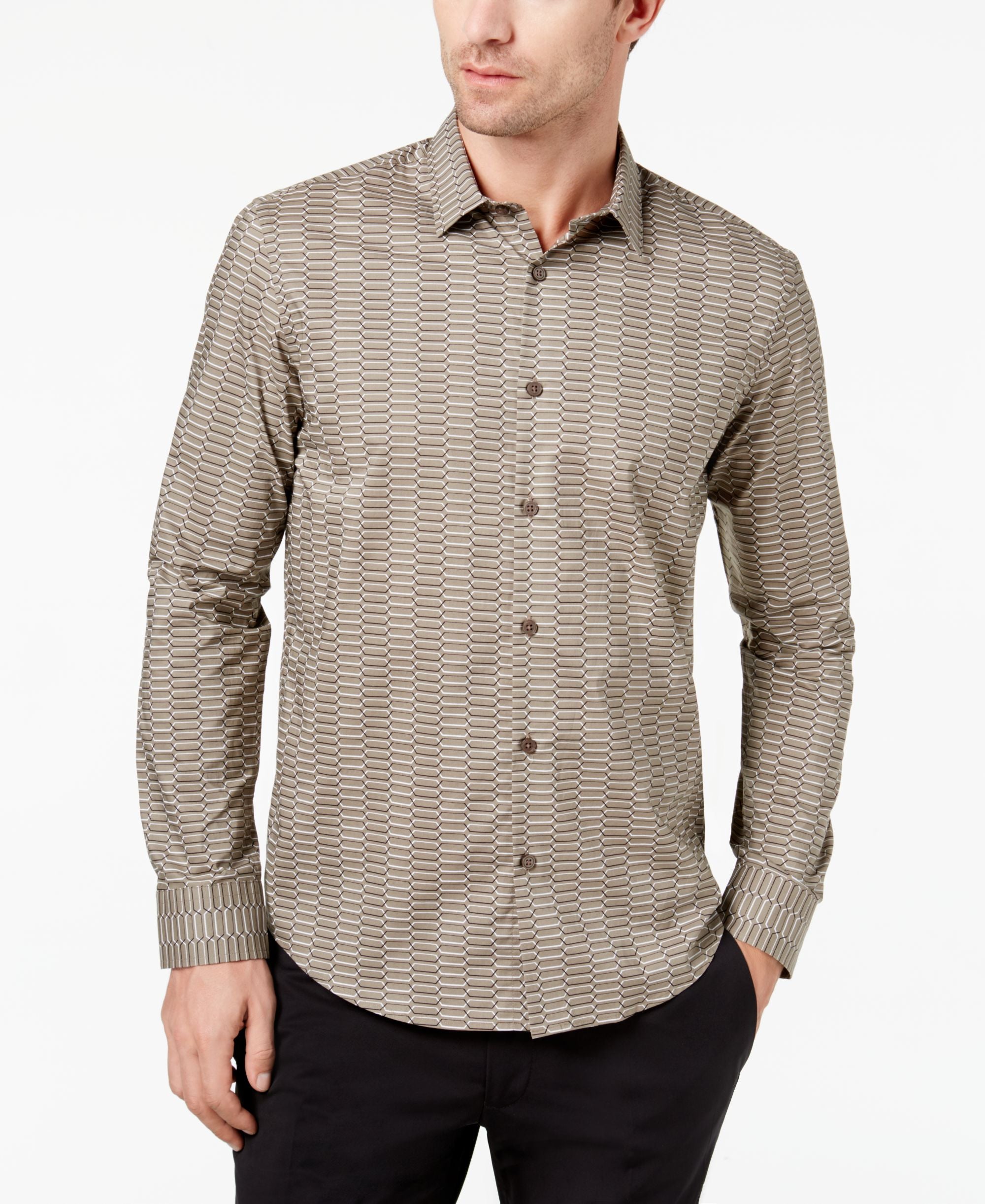 Alfani Mens Cross Print Shirt