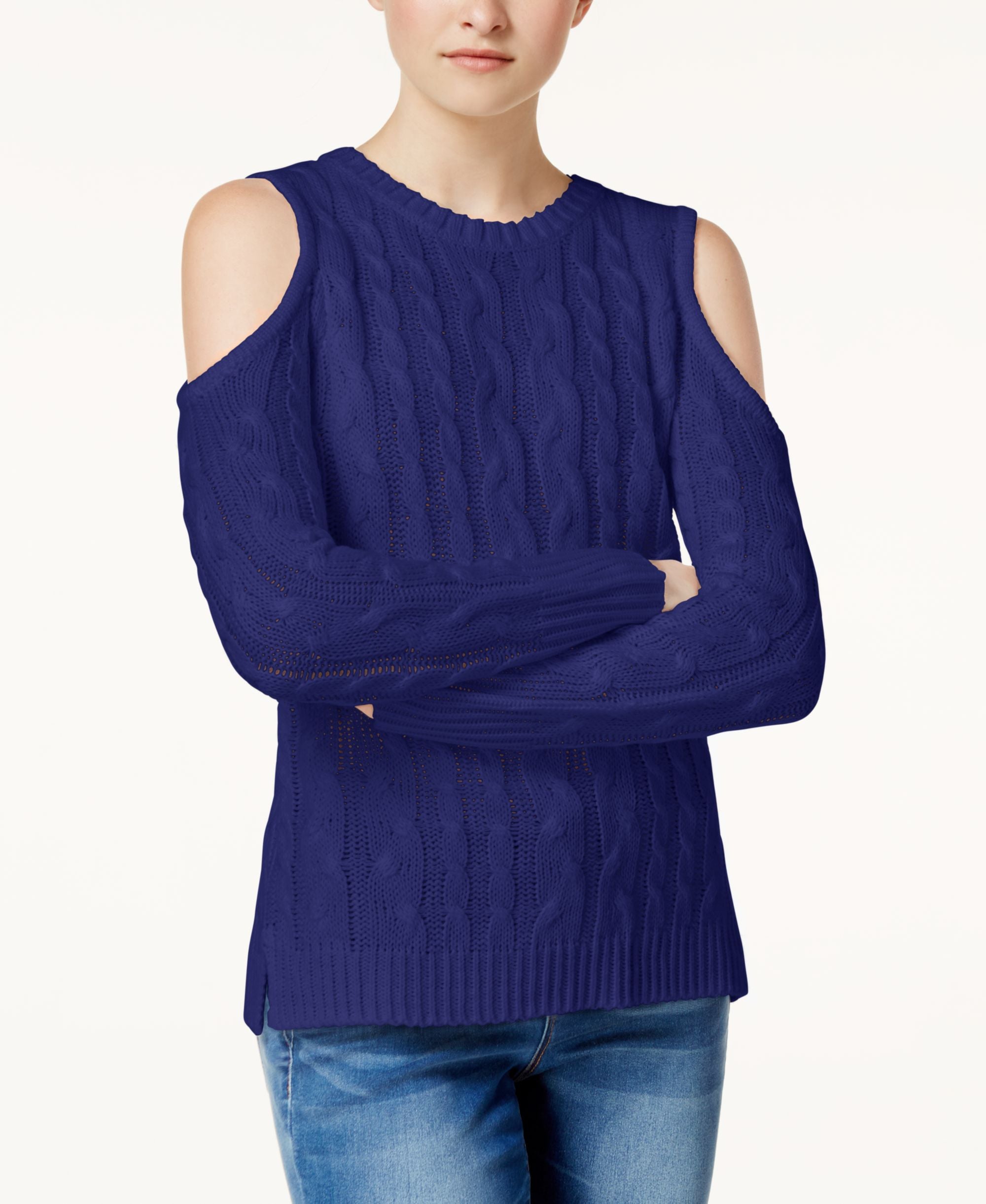 Hippie Rose Juniors Cold Shoulder Cable Knit Sweater