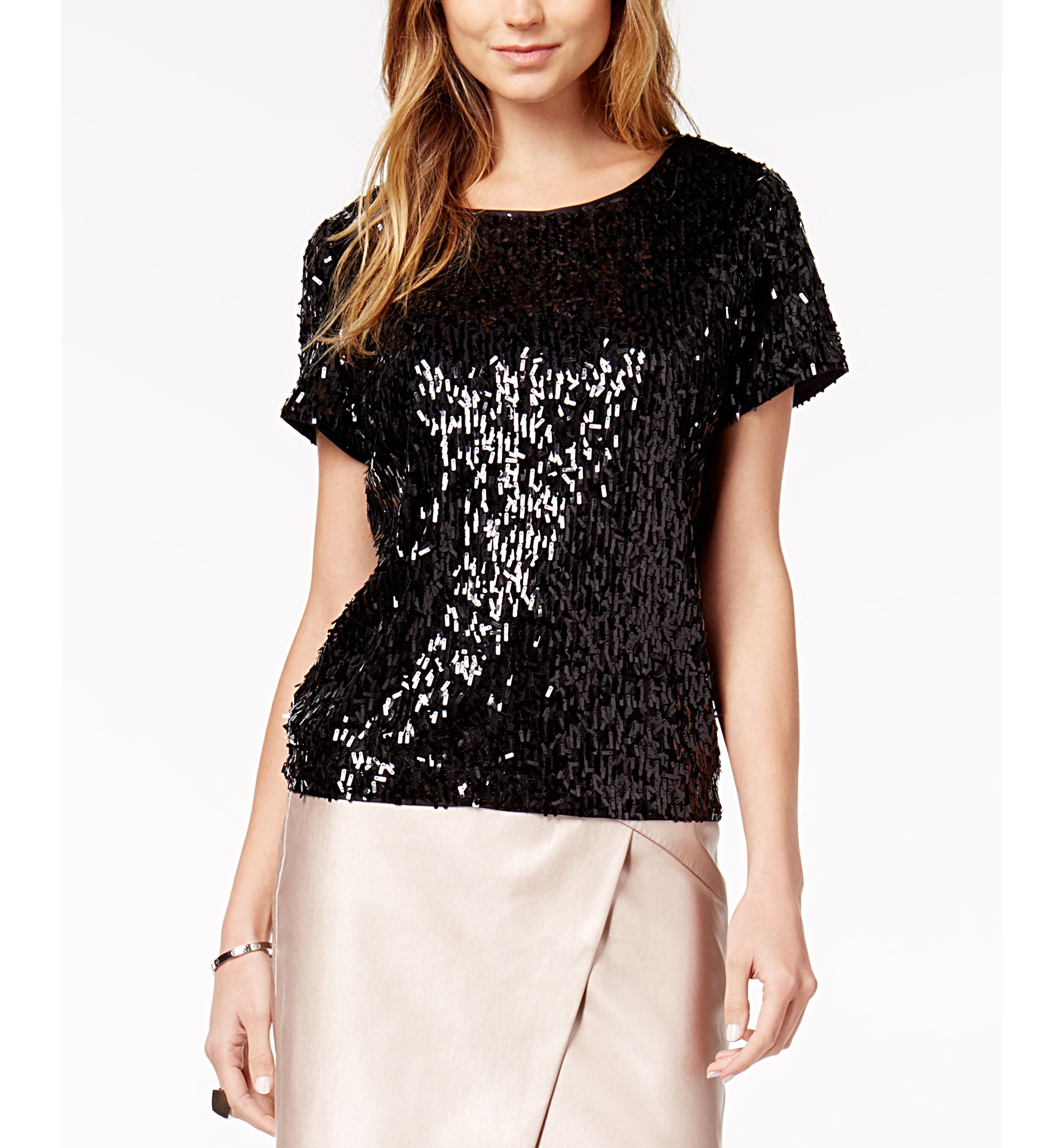 Bar III Sequined Mesh Top