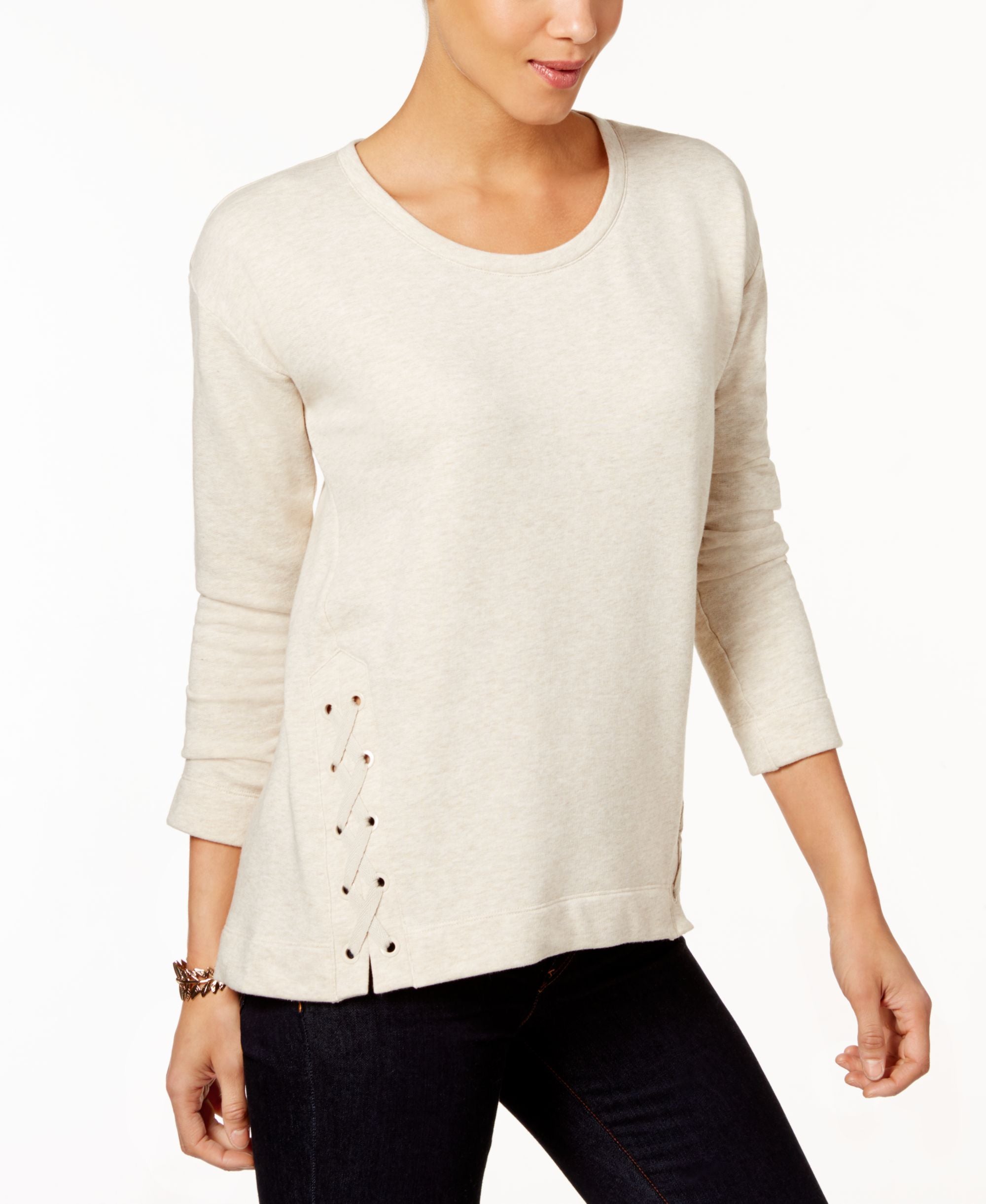 Style & Co Scoop Neck Lace Up Knit Top
