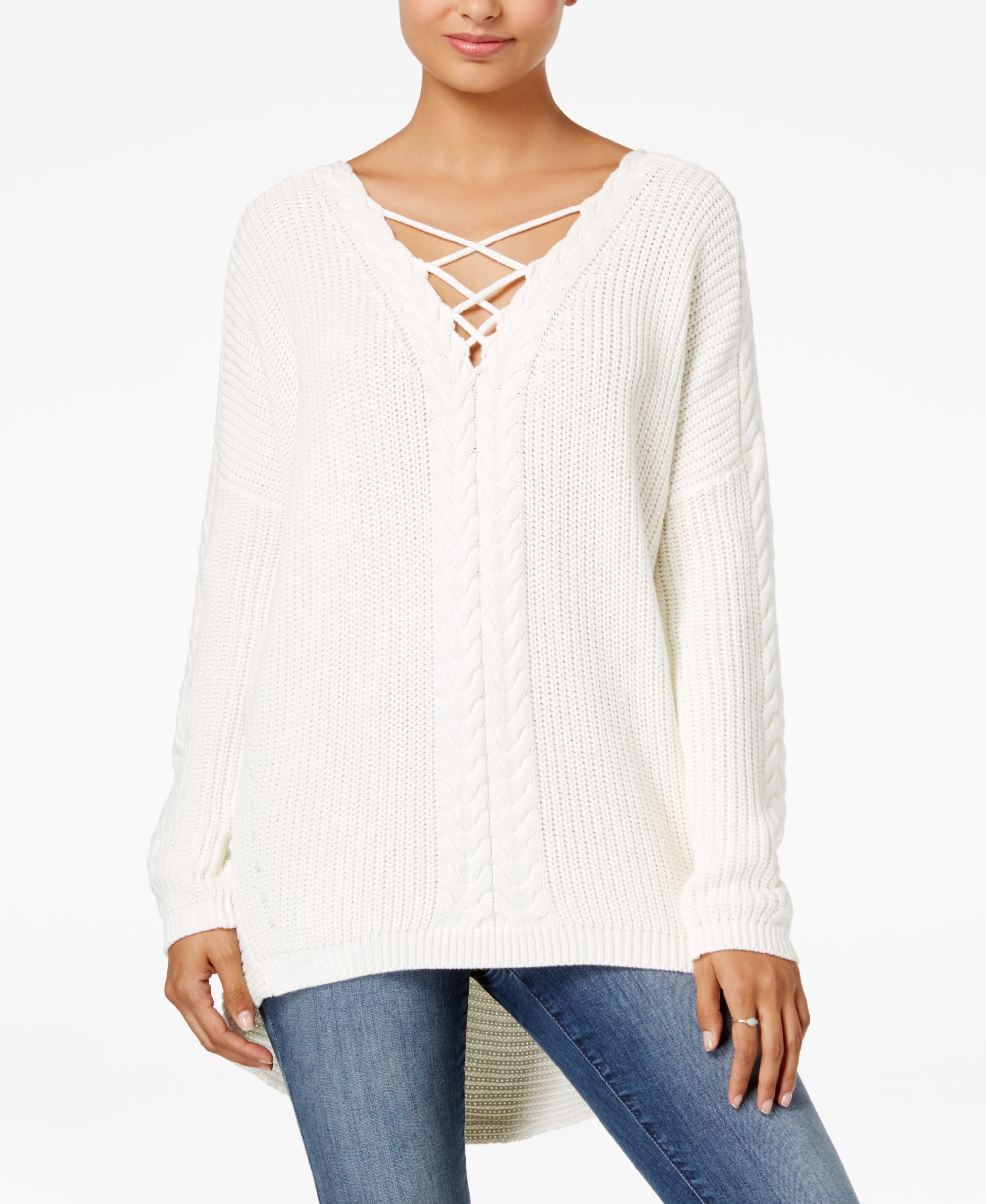 One Hart Juniors High Low Crisscross Sweater