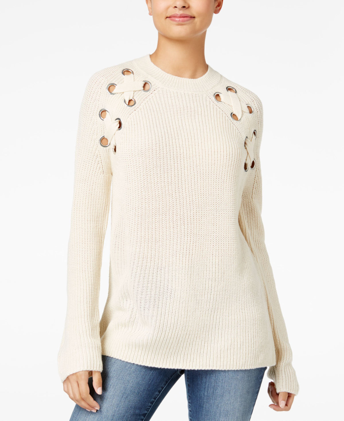 Freshman Juniors' Lace-Up-Shoulder Sweater