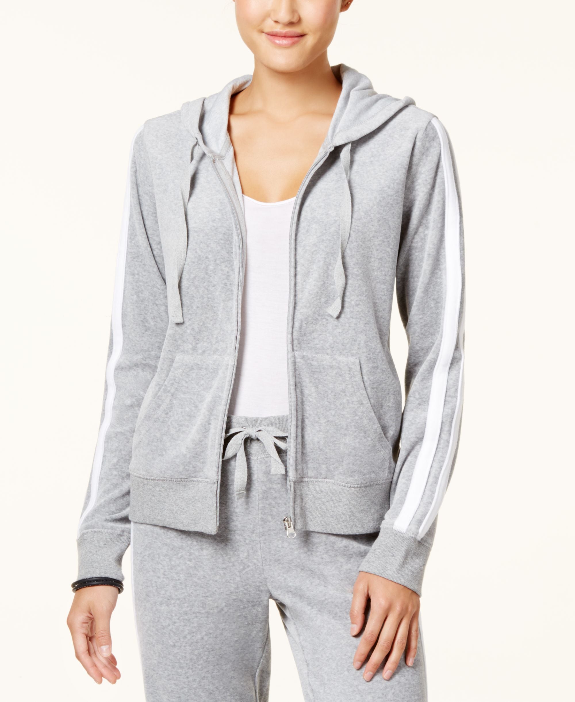 Hippie Rose Juniors Striped Sleeve Velour Hoodie