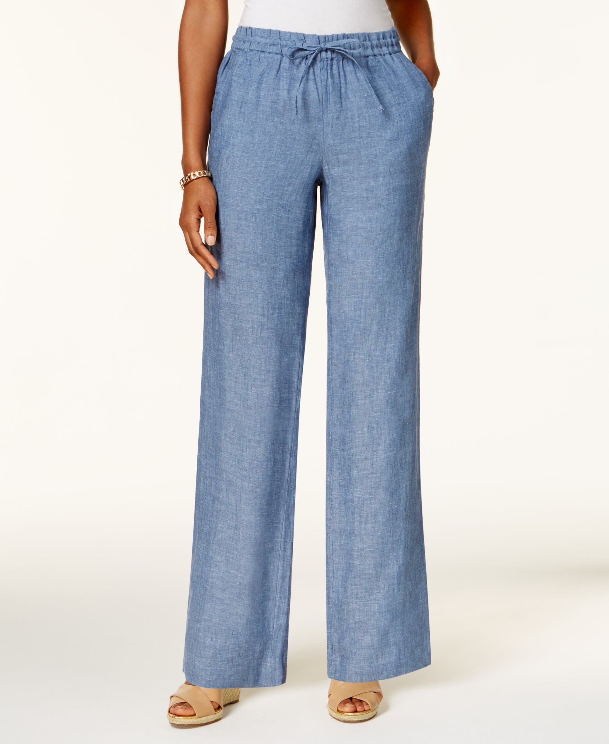 Petite 100% Linen Drawstring Pants