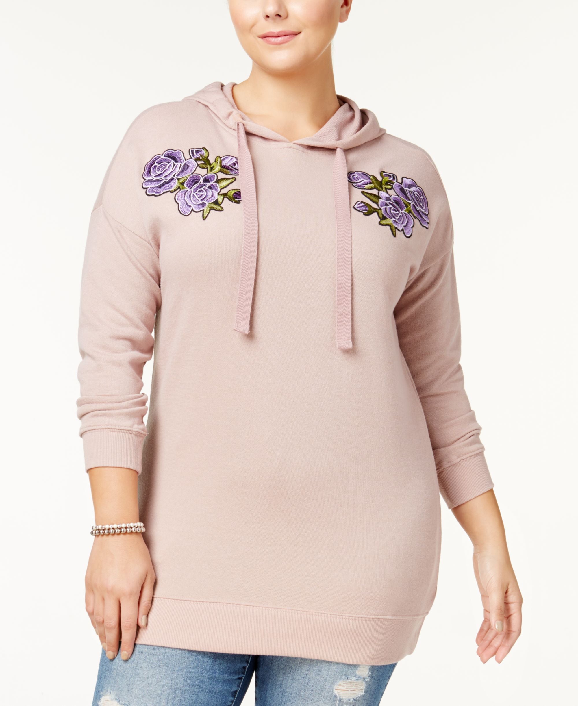 No Comment Trendy Plus Size Embroidered Hoodie