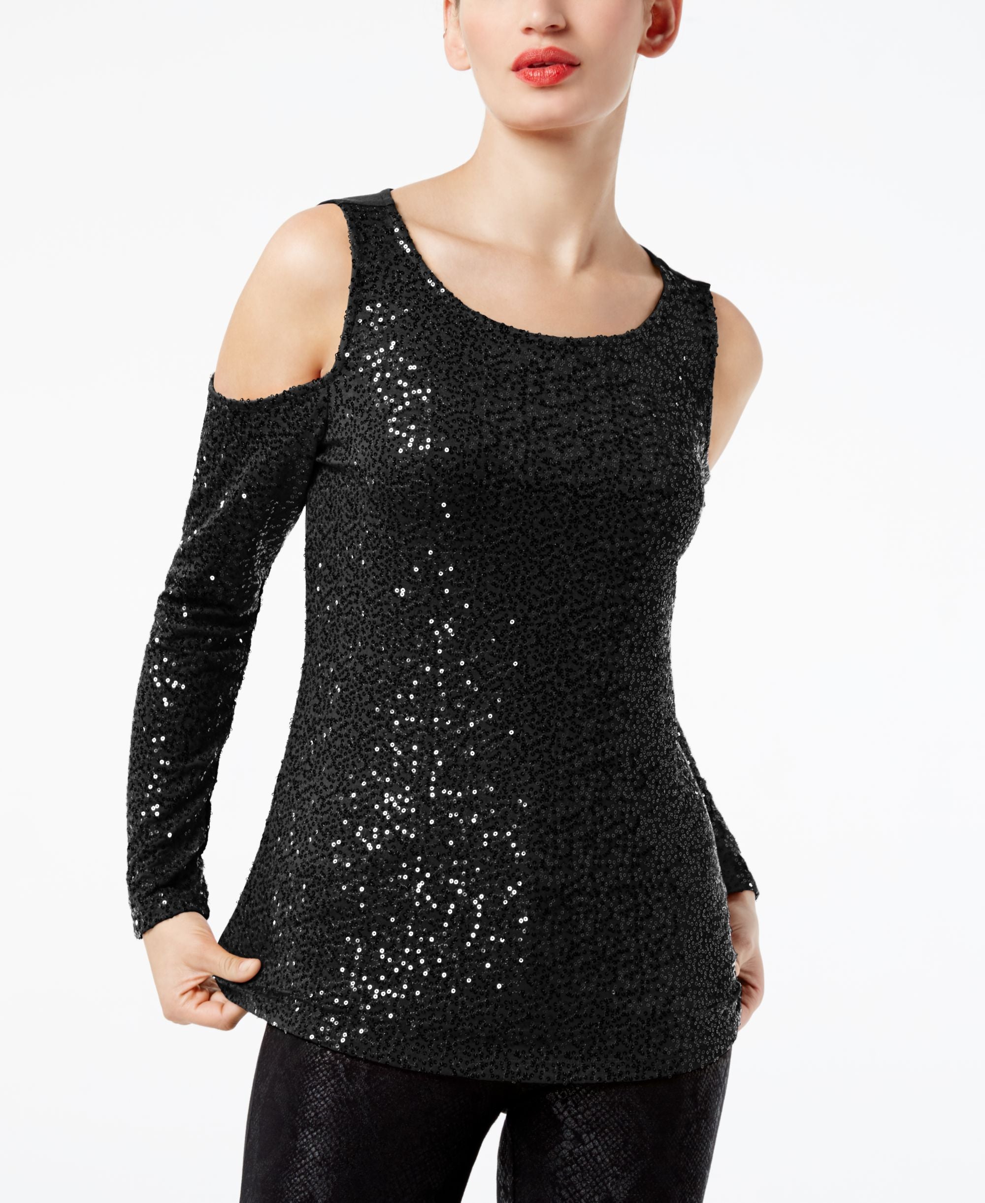 Sequined Cold Shoulder Top