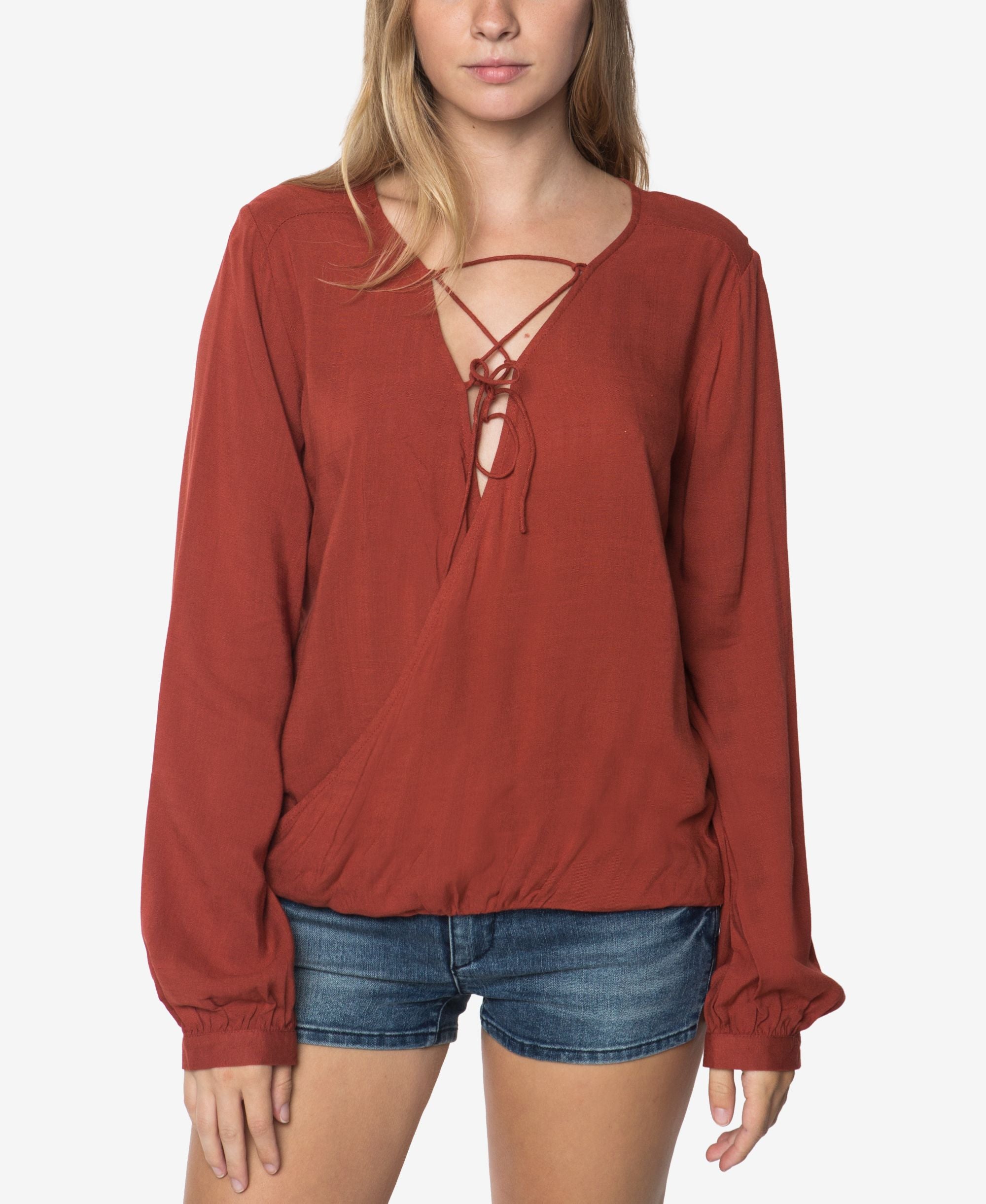 Oneill Juniors Bella Lace Up Surplice Top