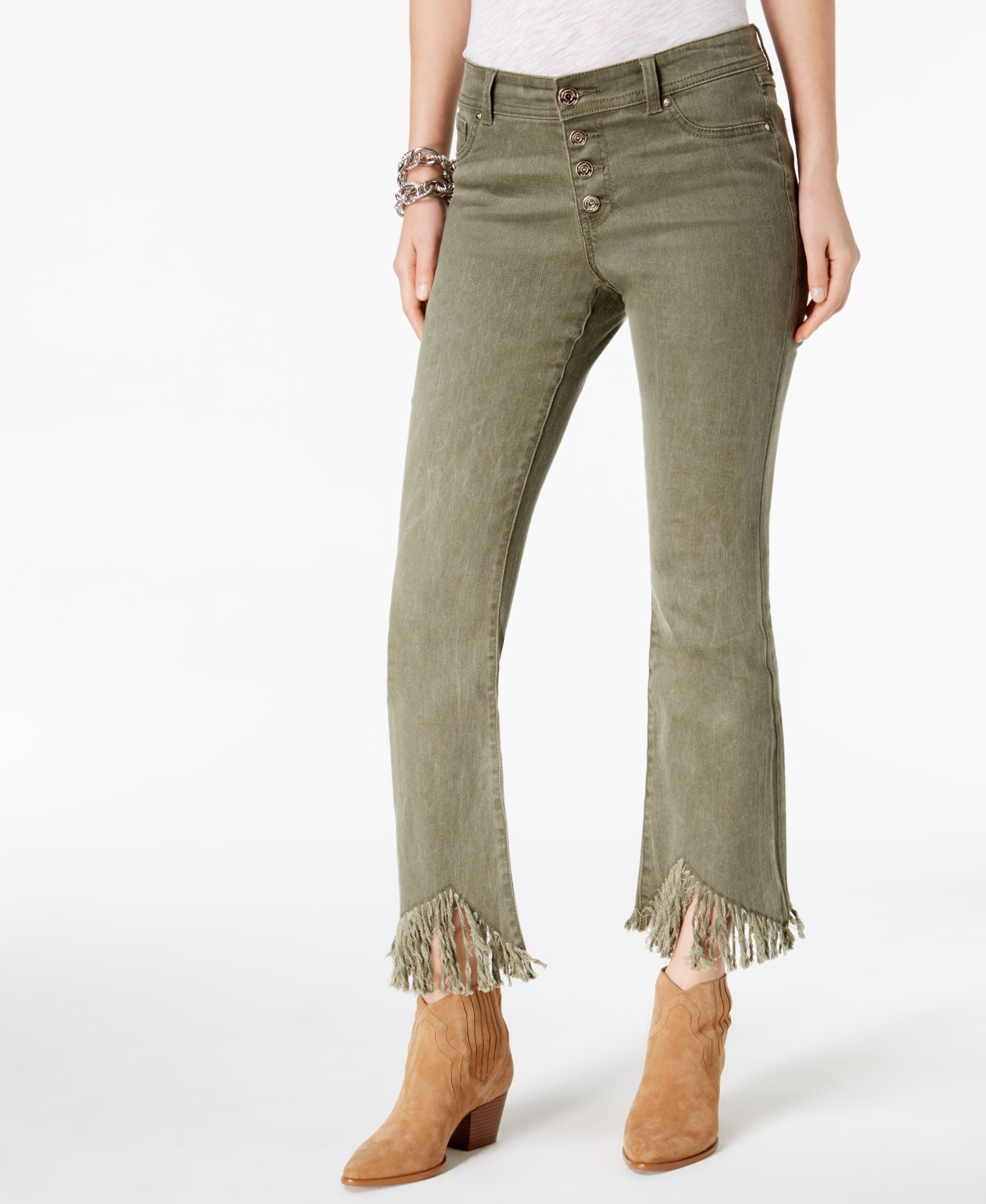 Fringe Trim Ankle Jeans