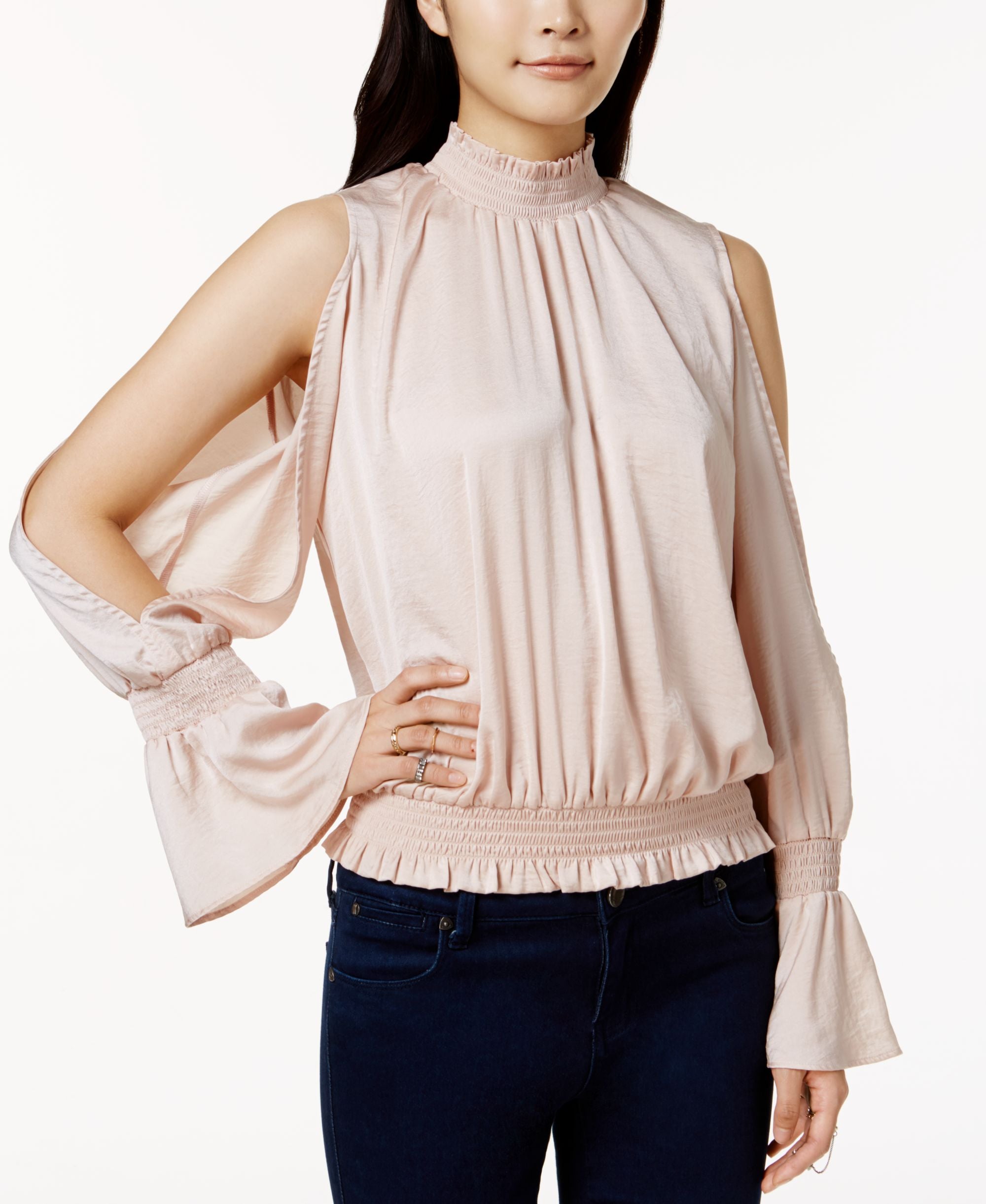 Bar III Split Sleeve Shirred Top