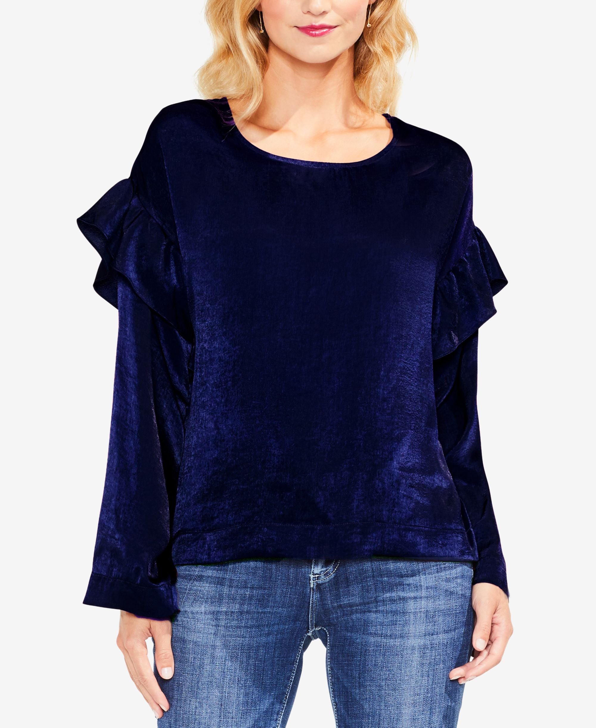 Two by Vince Camuto Velvet Ruffled Top Blue Night l