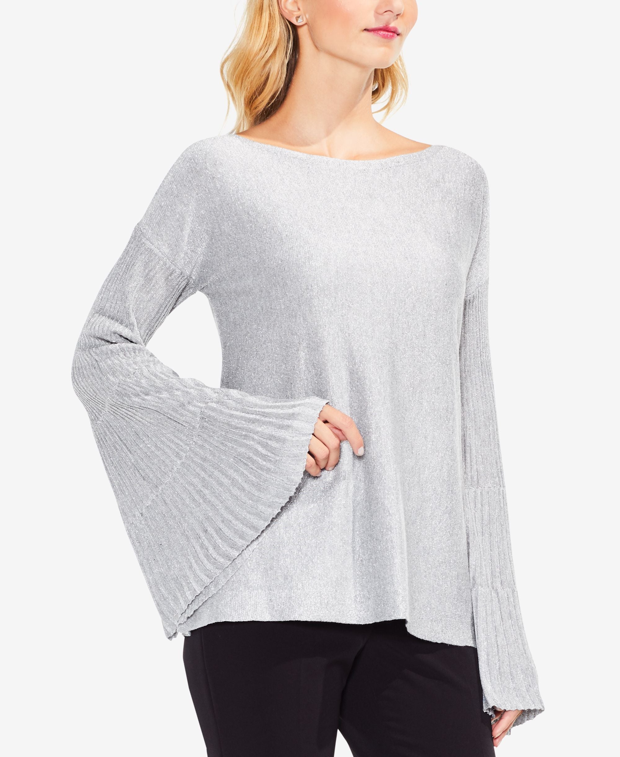 Metallic Bell-Sleeve Sweater