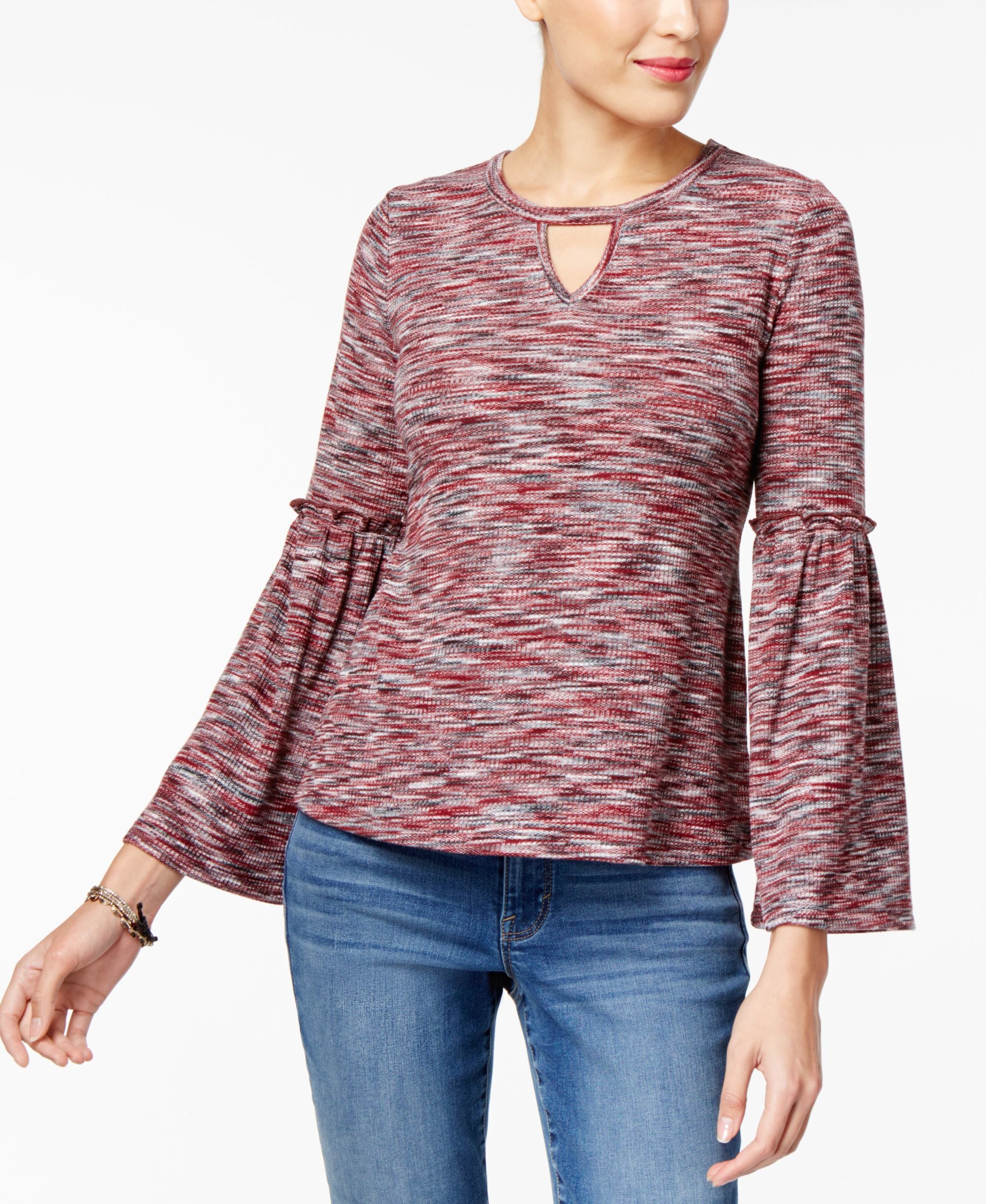 Style & Co Petite Space Dyed Bell Sleeve Top