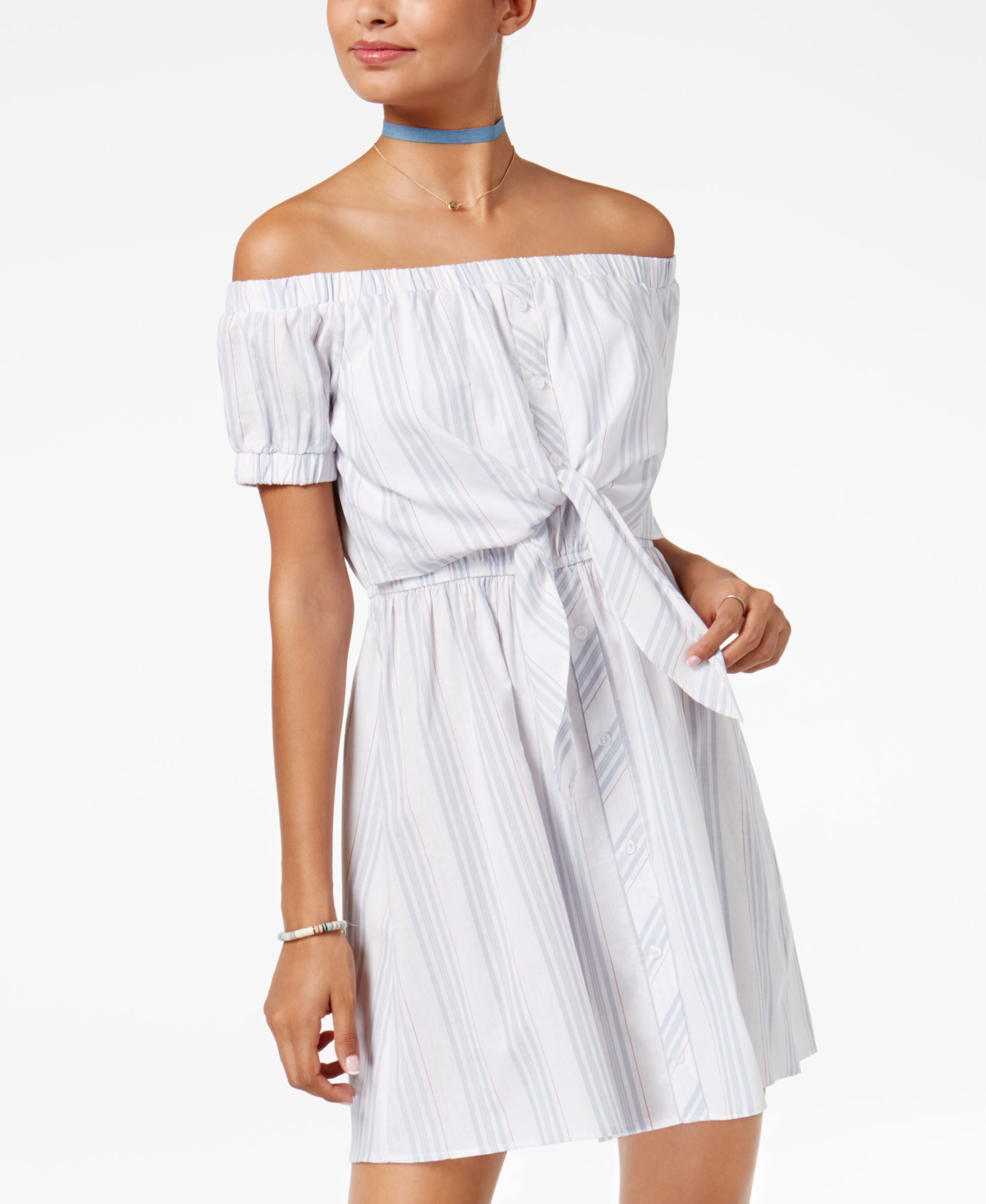 Ultra Flirt Juniors Cotton Off The Shoulder Fit Flare Dress