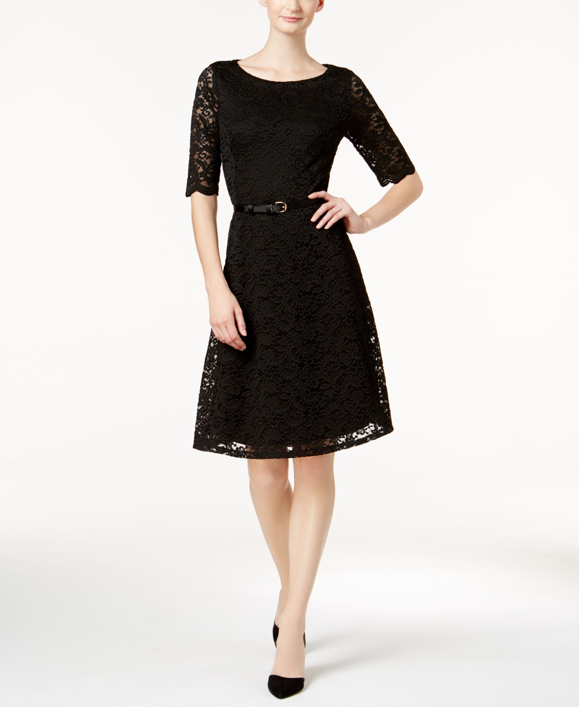 Charter Club Petite Belted Lace Dress