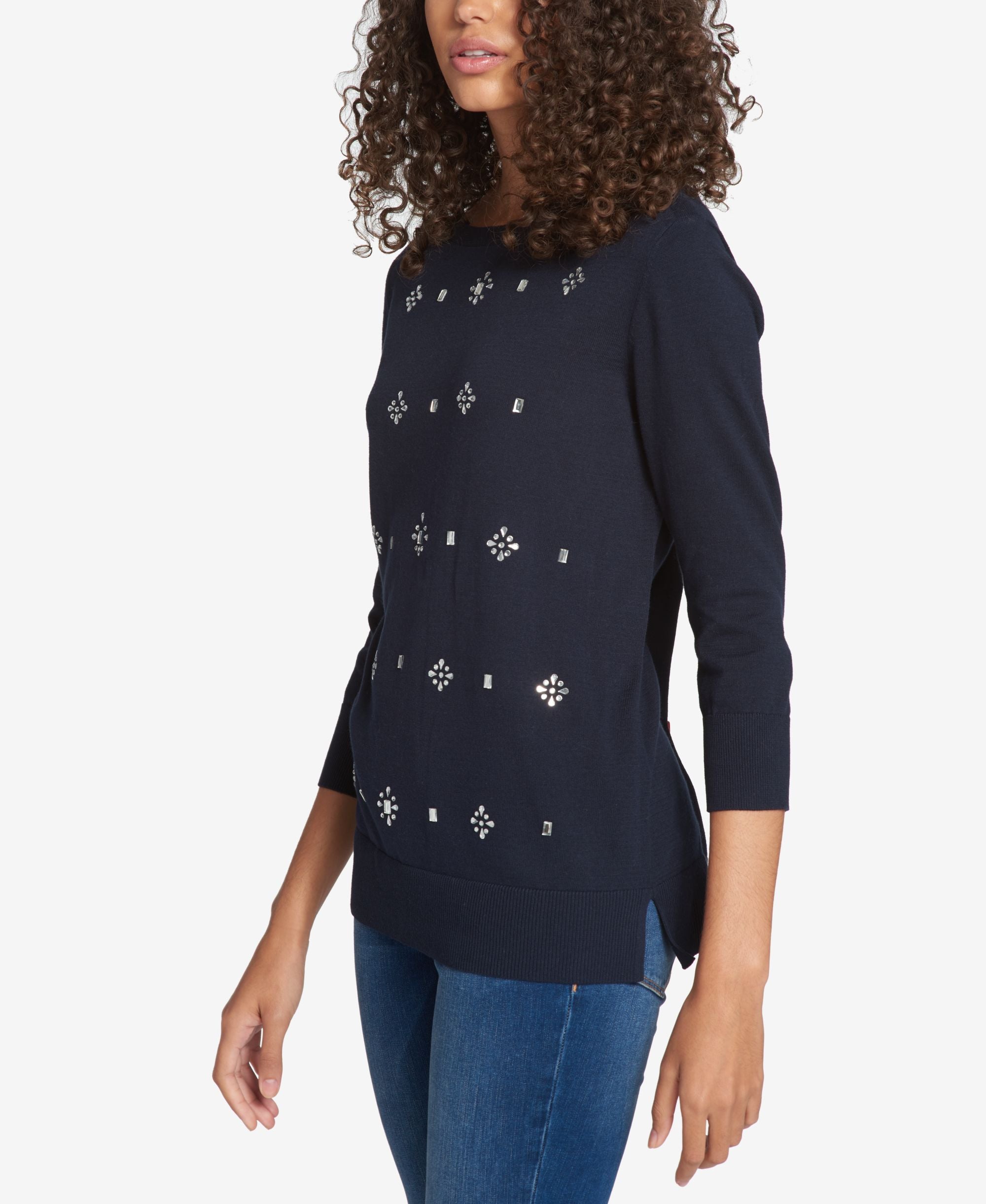 Tommy Hilfiger Embellished 3/4 Sleeve Sweater