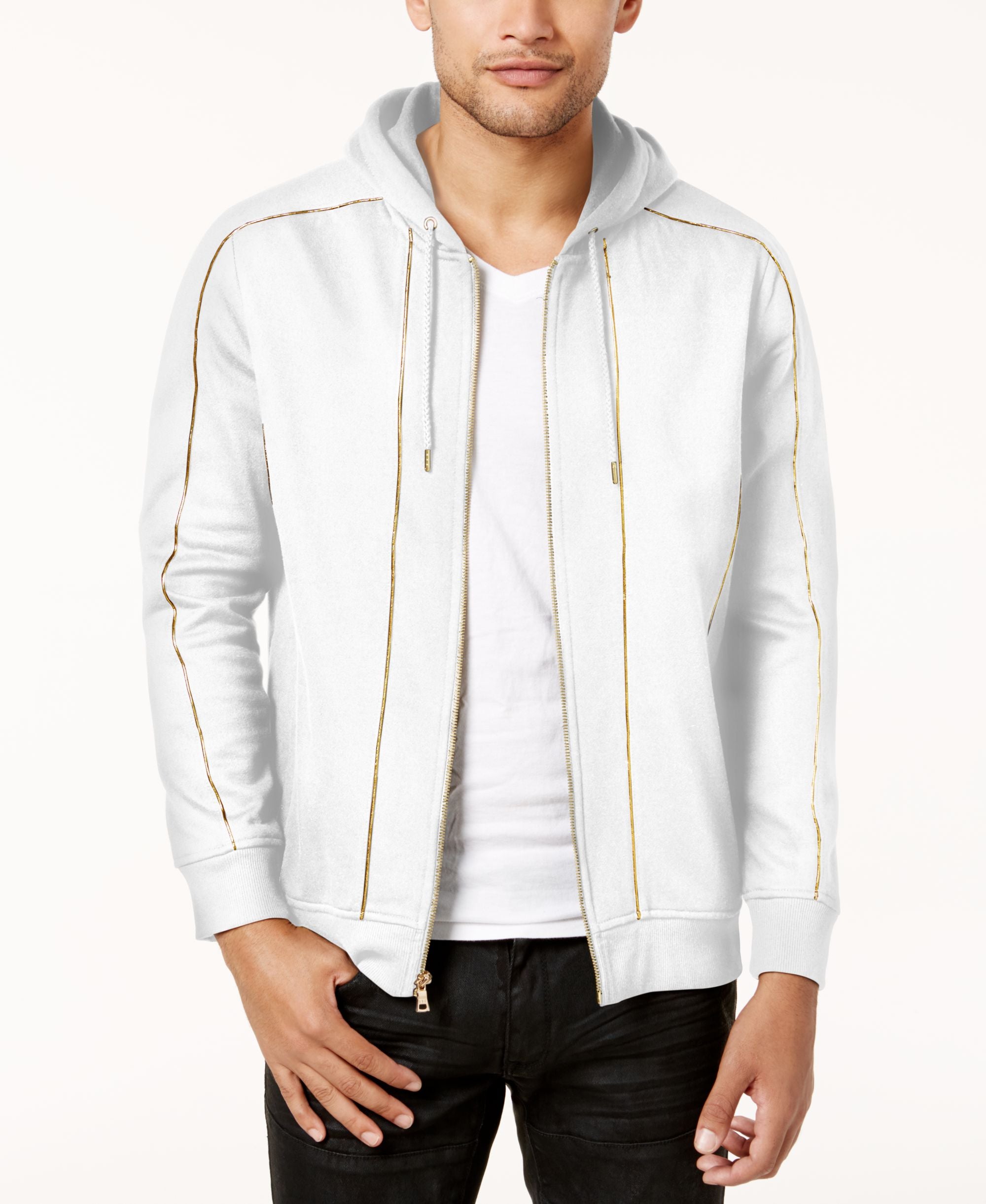INC International Concepts Mens Gold Piping Hoodie